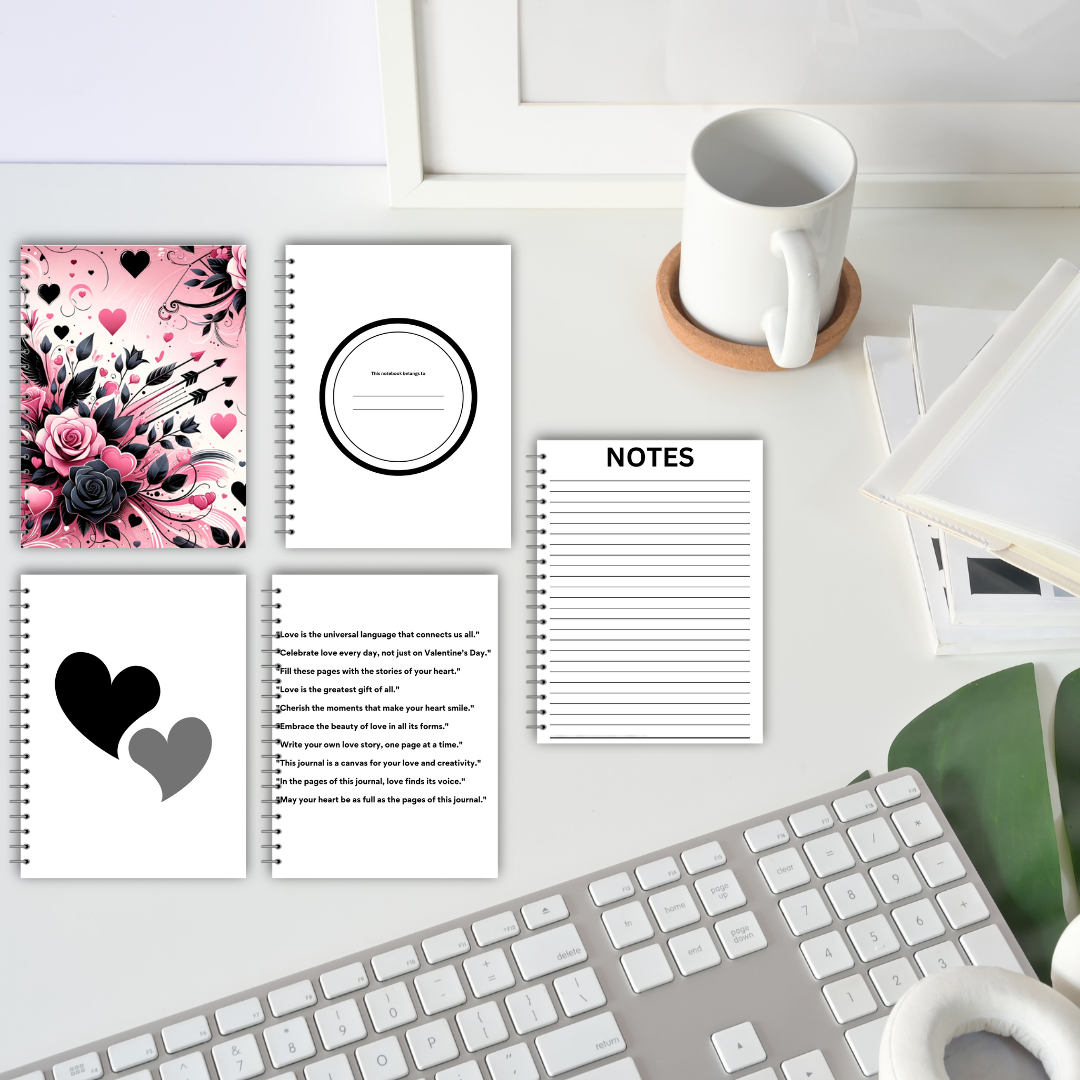 Handcrafted Valentine's Day Journal - 5x7 - Pinks and blacks