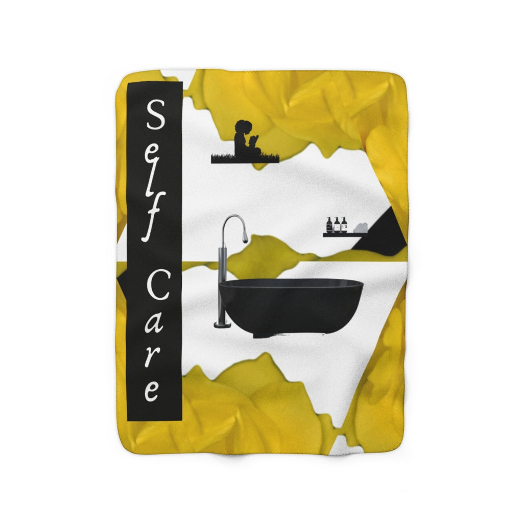 Self-Care (Yellow and Black) Sherpa Fleece Blanket