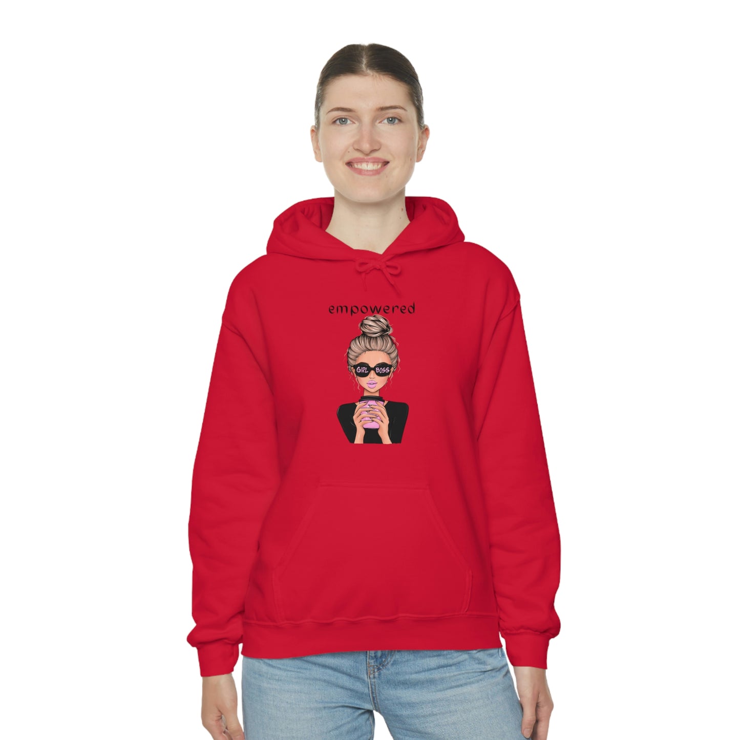 Empowered Girl (Caucasian with blond hair) Boss Hooded Sweatshirt