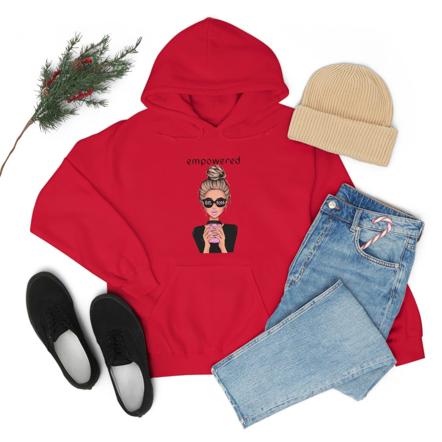 Empowered Girl (Caucasian with blond hair) Boss Hooded Sweatshirt