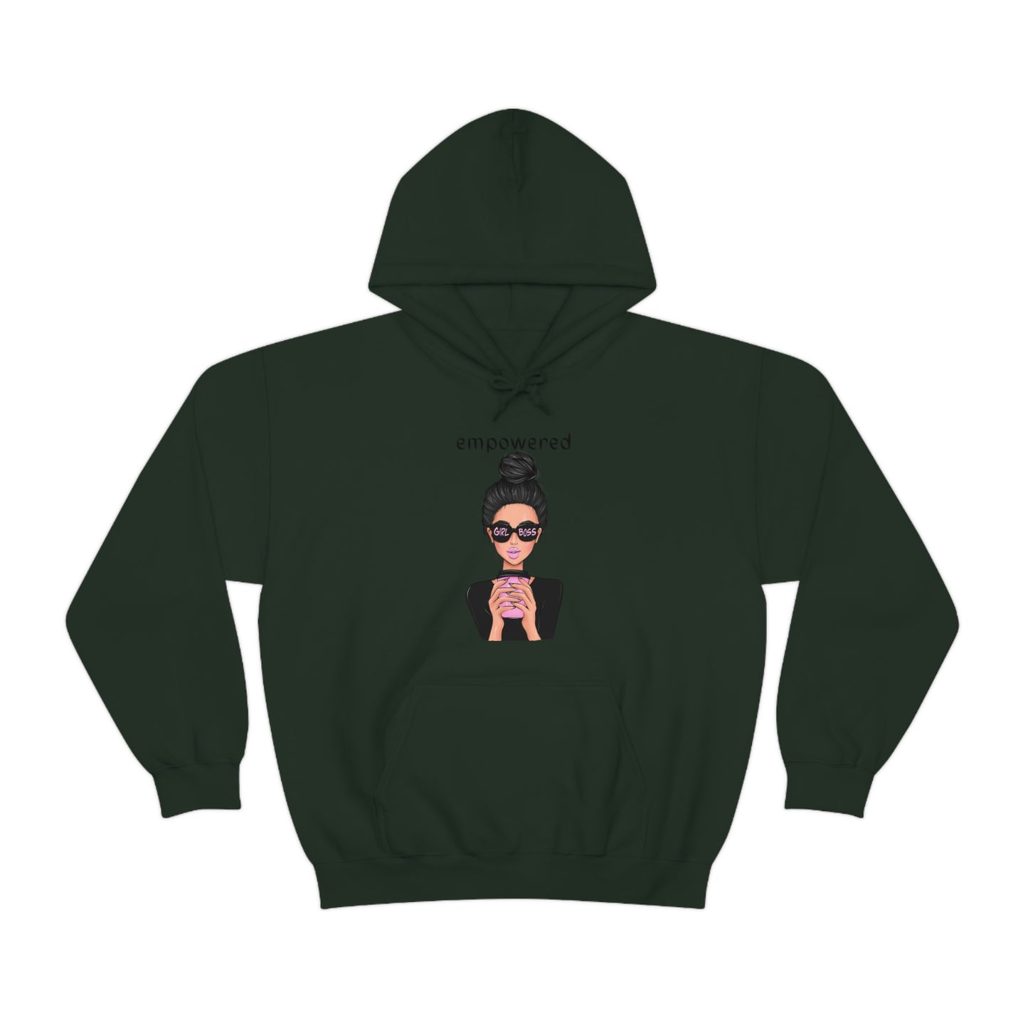 Empowered Girl (Caucasian with black hair) Boss Hooded Sweatshirt