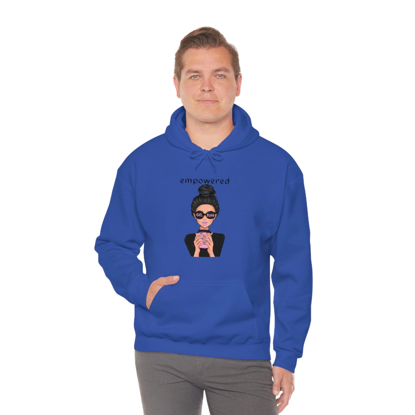 Empowered Girl (Caucasian with black hair) Boss Hooded Sweatshirt