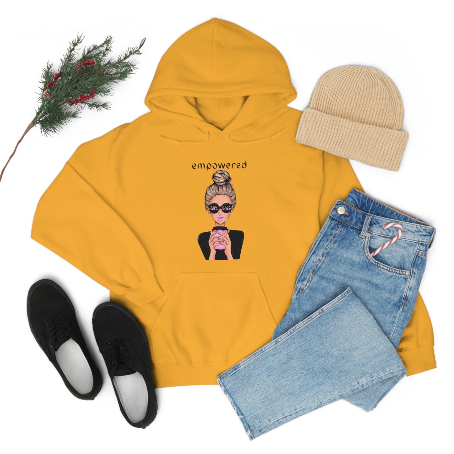 Empowered Girl (Caucasian with blond hair) Boss Hooded Sweatshirt