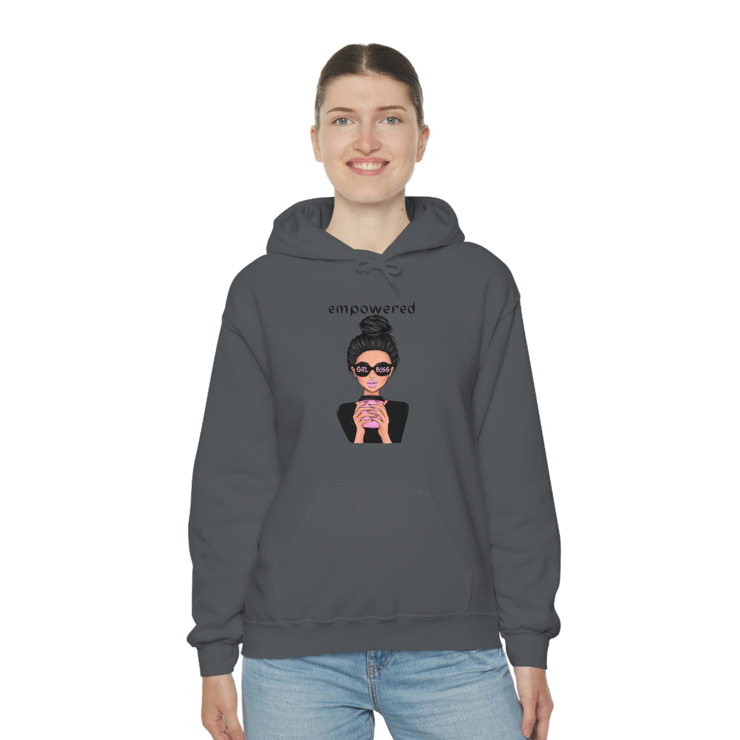 Empowered Girl (Caucasian with black hair) Boss Hooded Sweatshirt