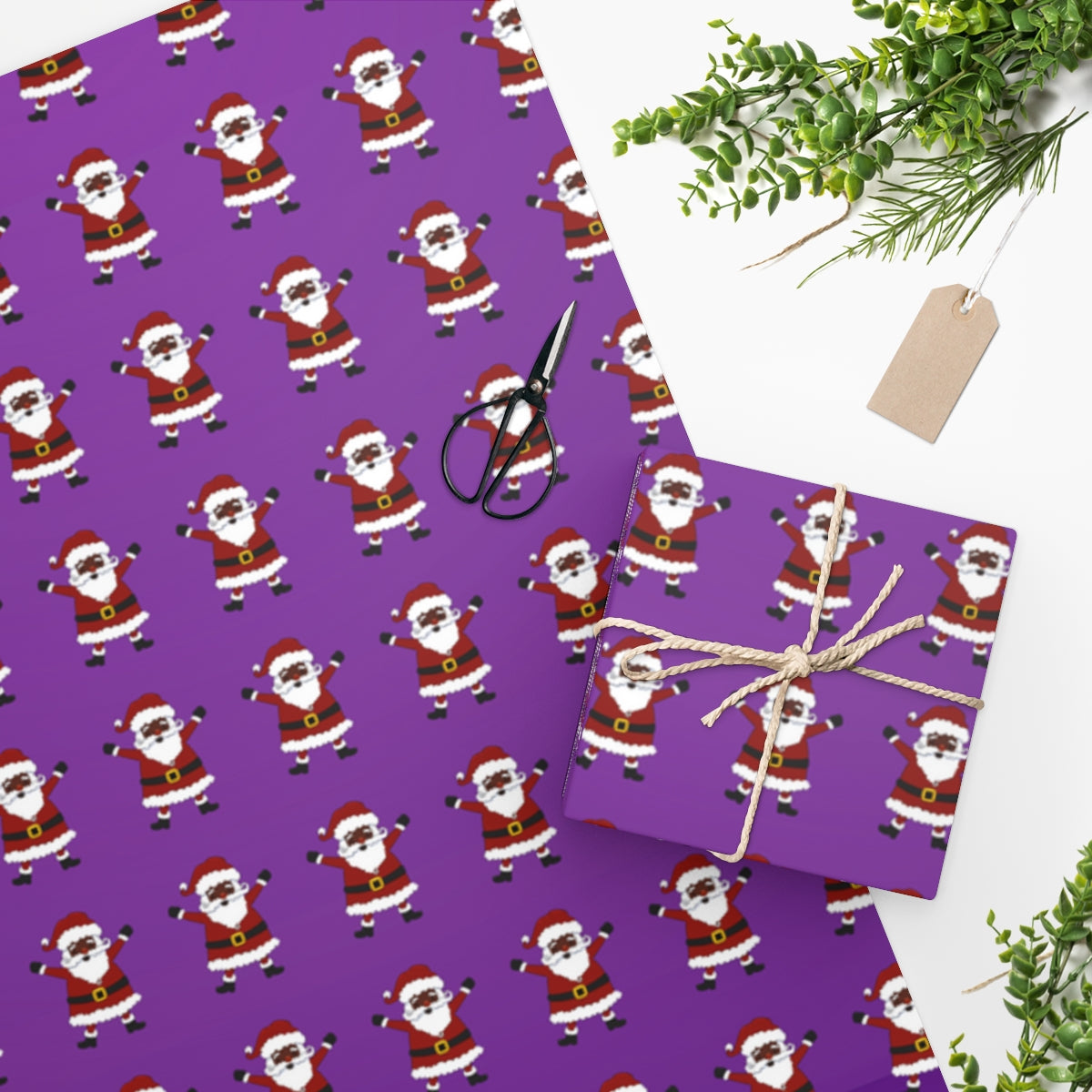 Black Santa Purple Background - Wrapping Paper
