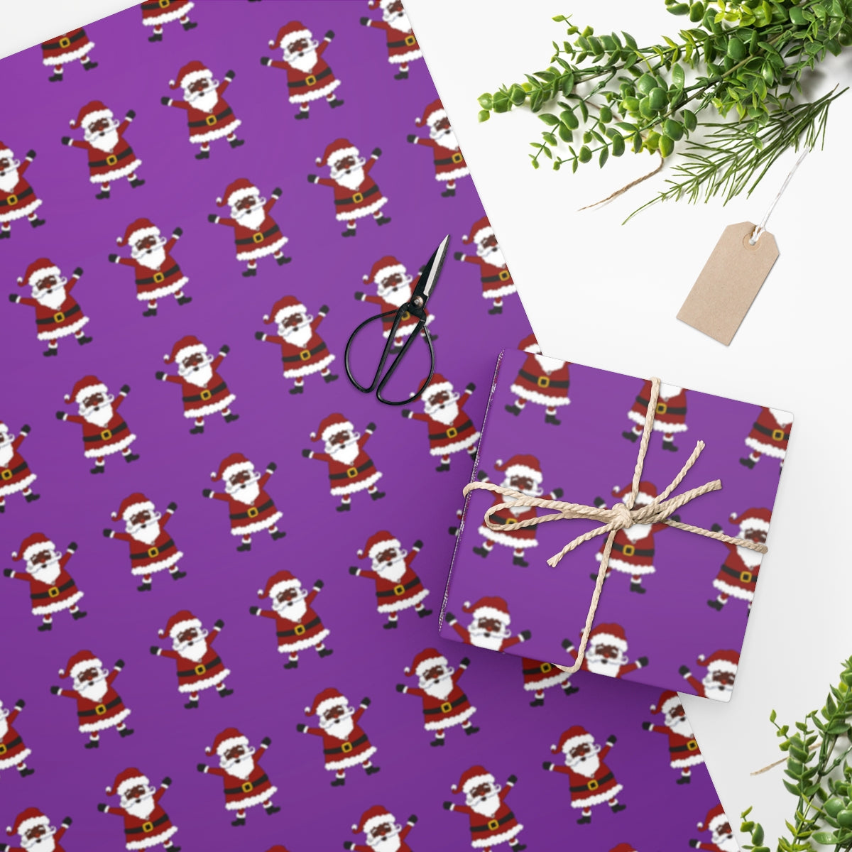 Black Santa Purple Background - Wrapping Paper