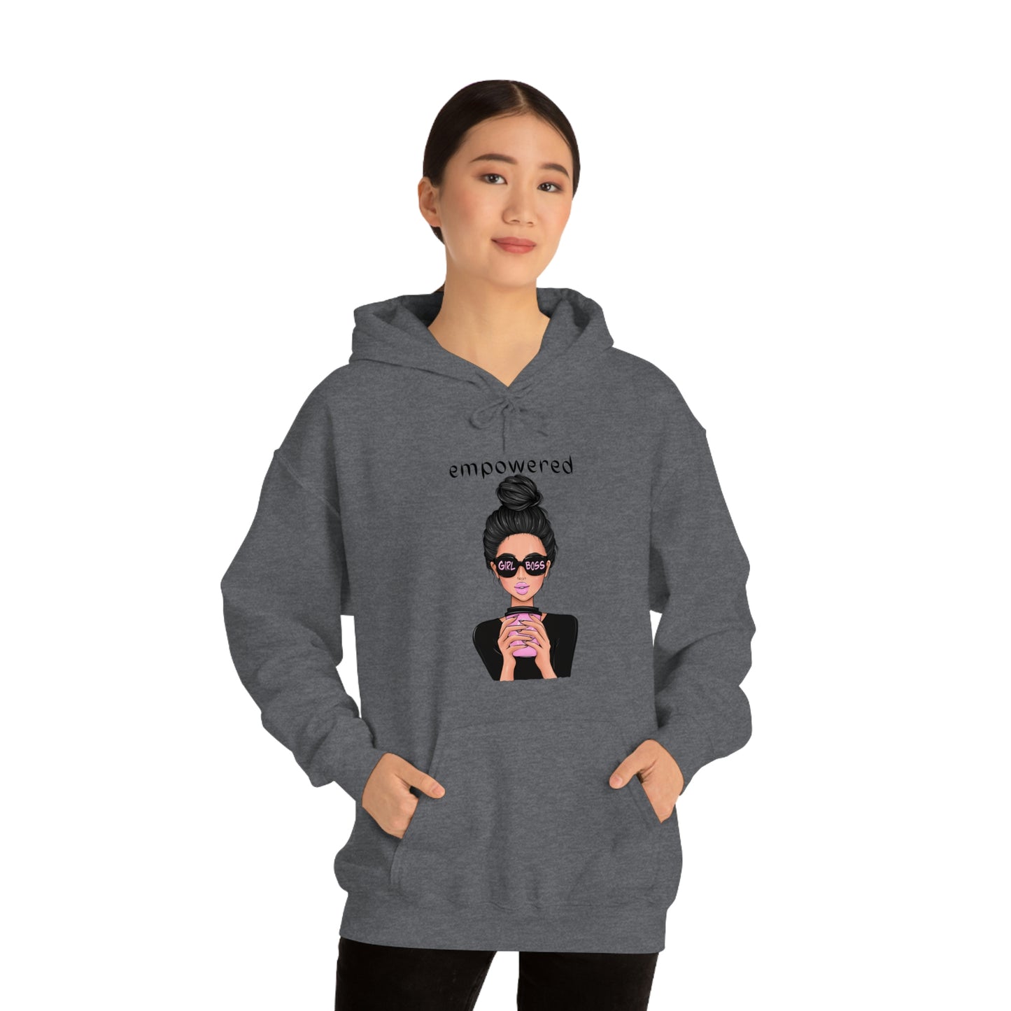 Empowered Girl (Caucasian with black hair) Boss Hooded Sweatshirt
