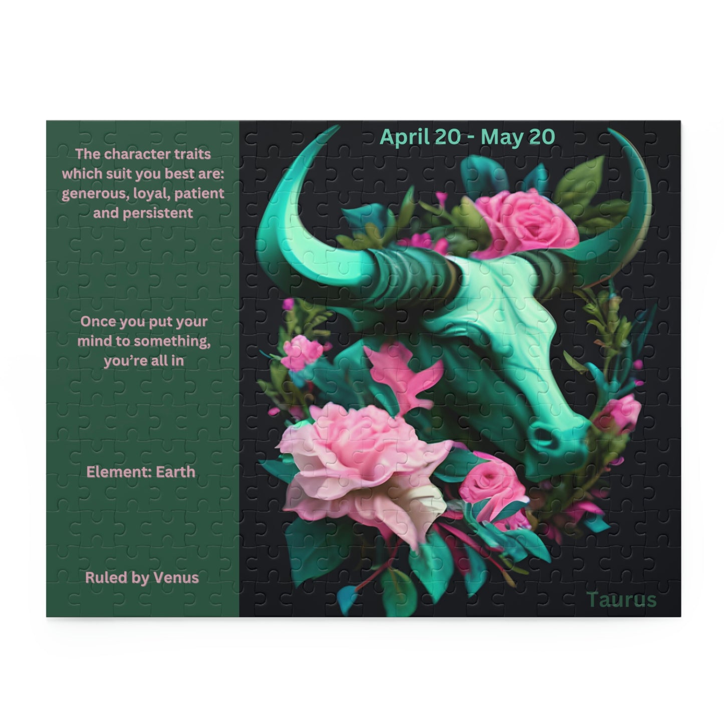 Taurus Blue, Pink, Green Bull Puzzle (120, 252, 500-Piece)