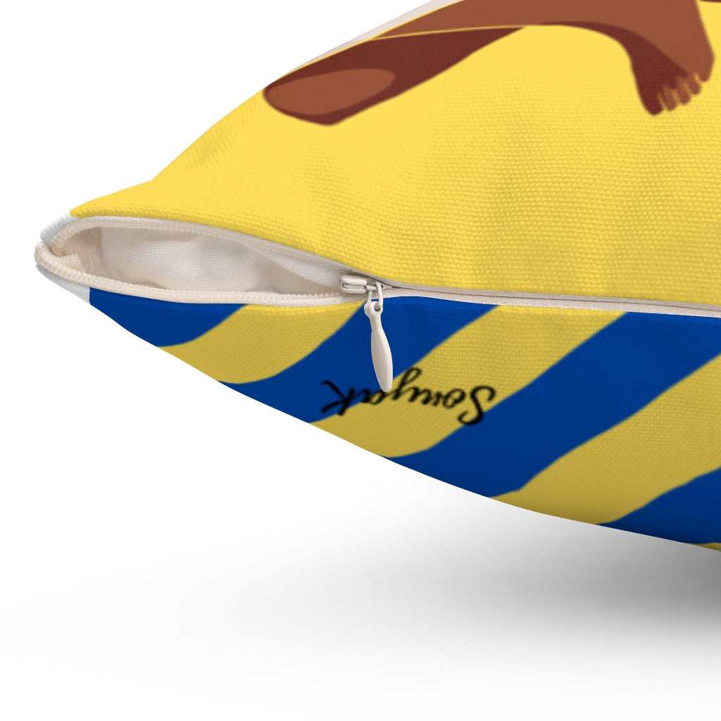 Be Kind, It Doesn't Cost Anything Spun Polyester Square Pillow (yellow and blue back)