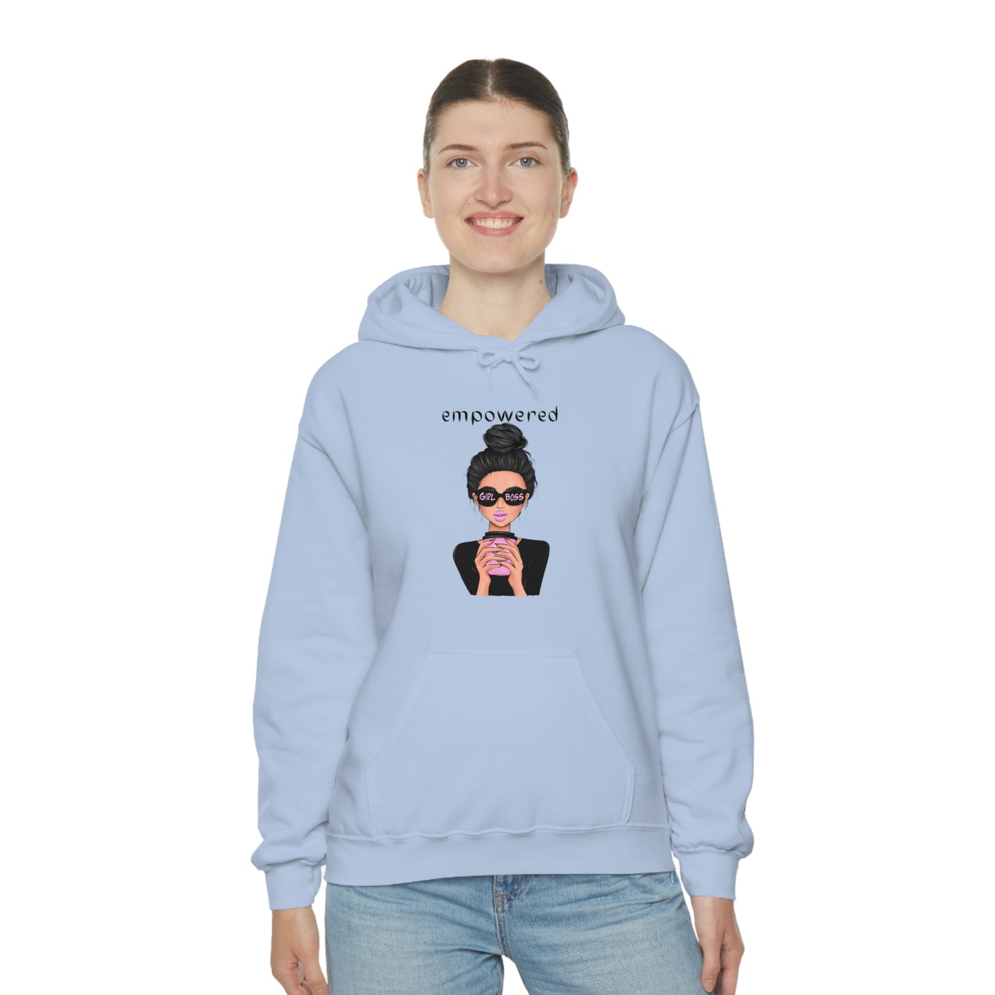 Empowered Girl (Caucasian with black hair) Boss Hooded Sweatshirt