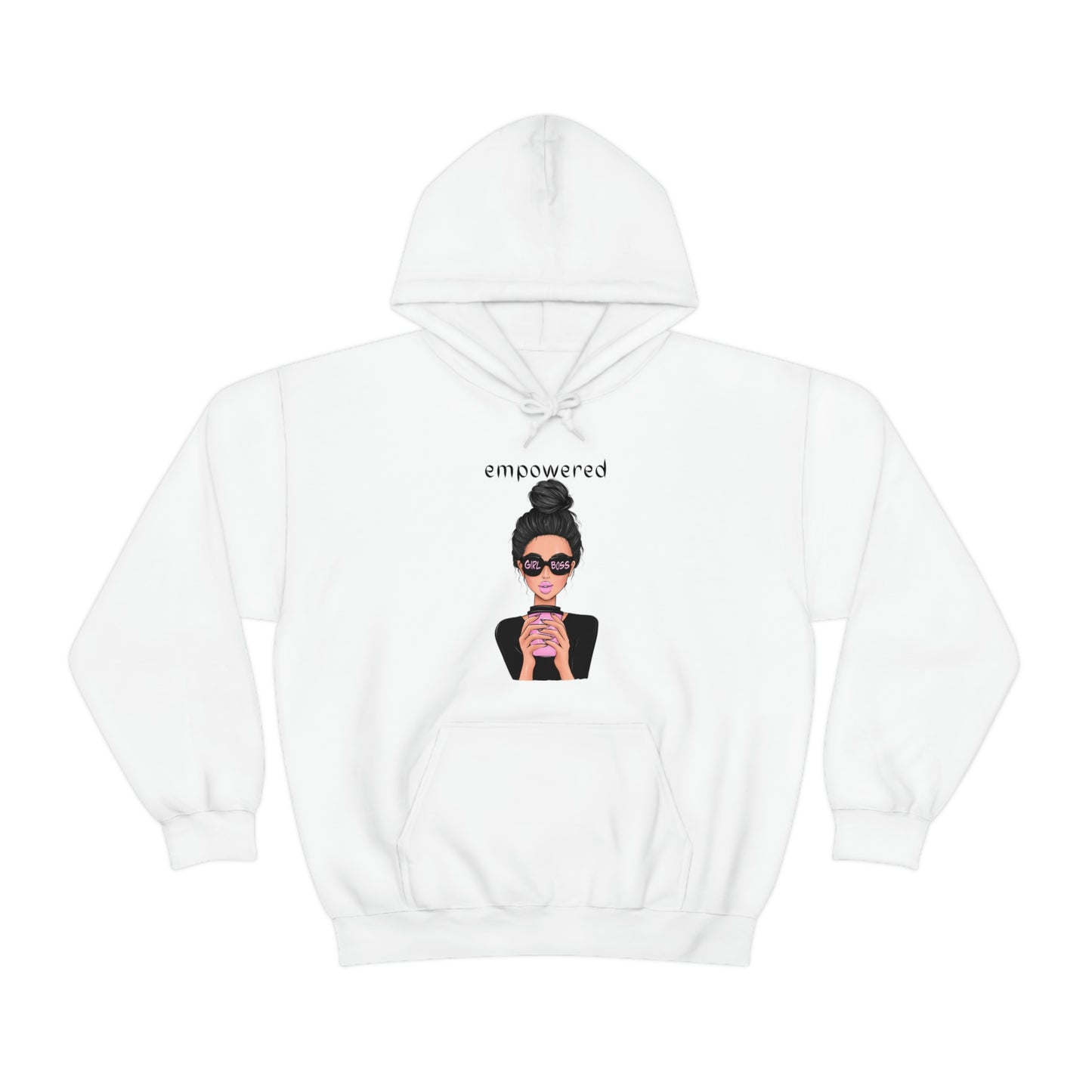 Empowered Girl (Caucasian with black hair) Boss Hooded Sweatshirt