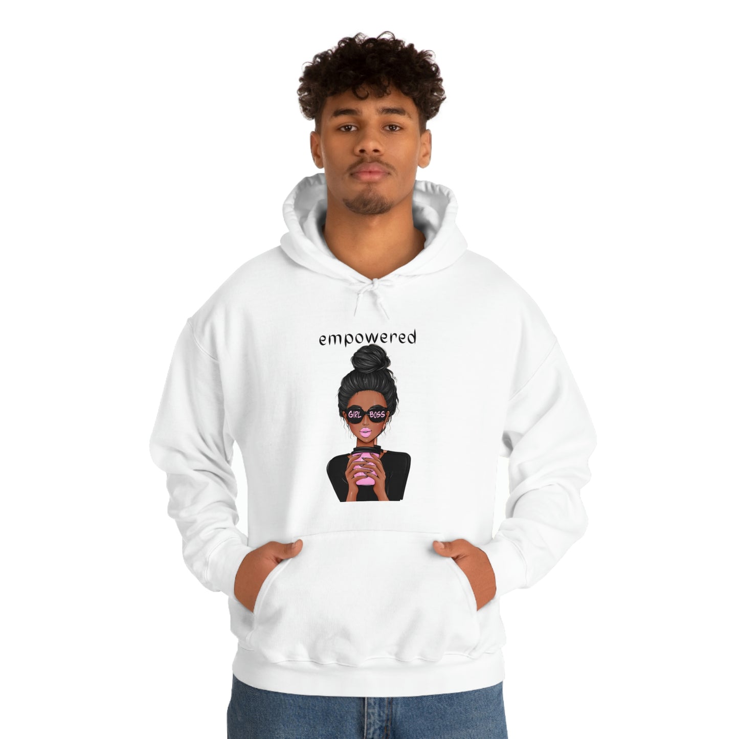 Empowered Girl (African American with black hair) Boss Hooded Sweatshirt