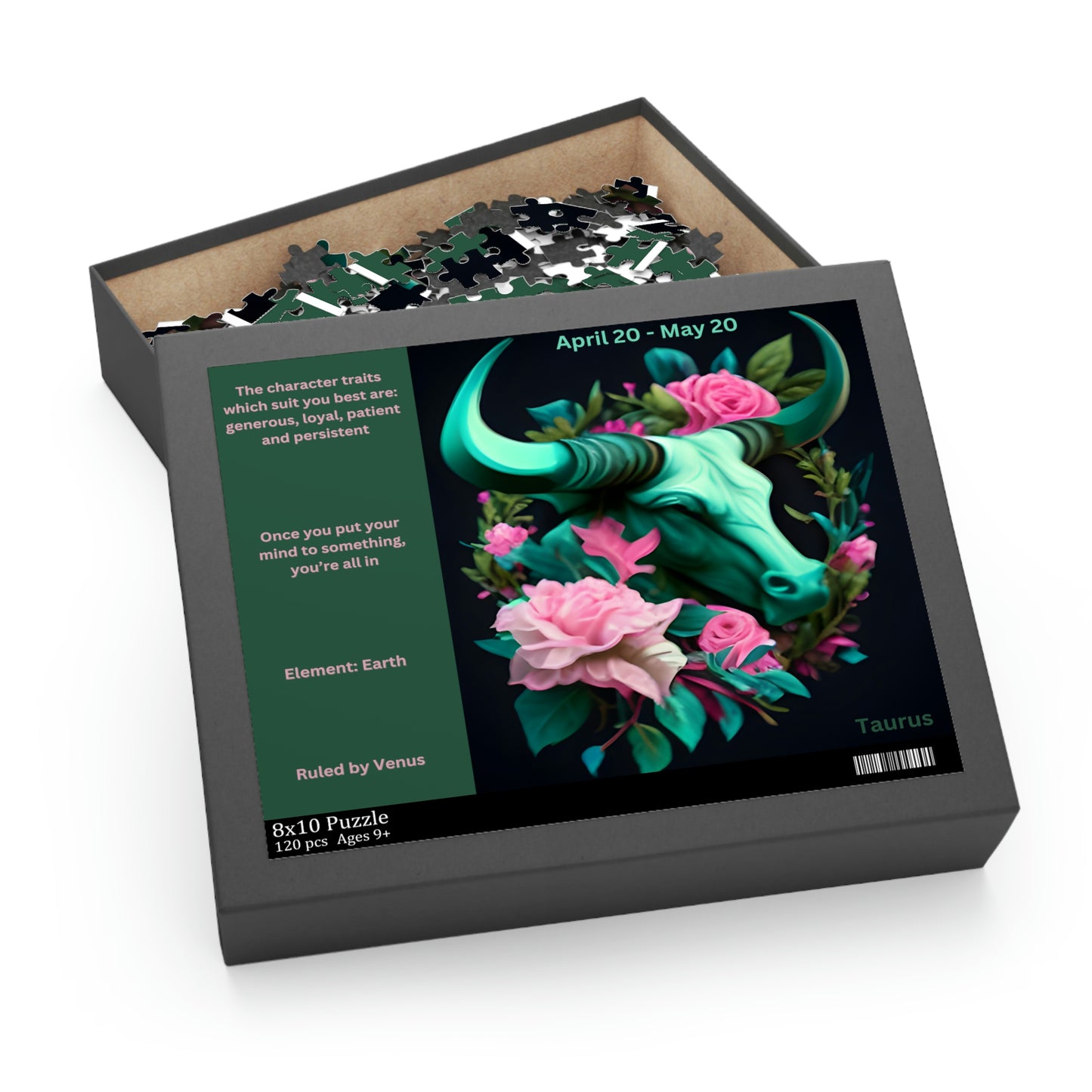 Taurus Blue, Pink, Green Bull Puzzle (120, 252, 500-Piece)