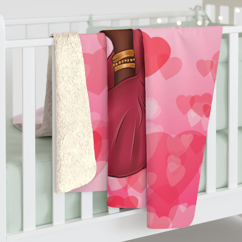 Pink Hearts and Coffee Sherpa Fleece Blanket