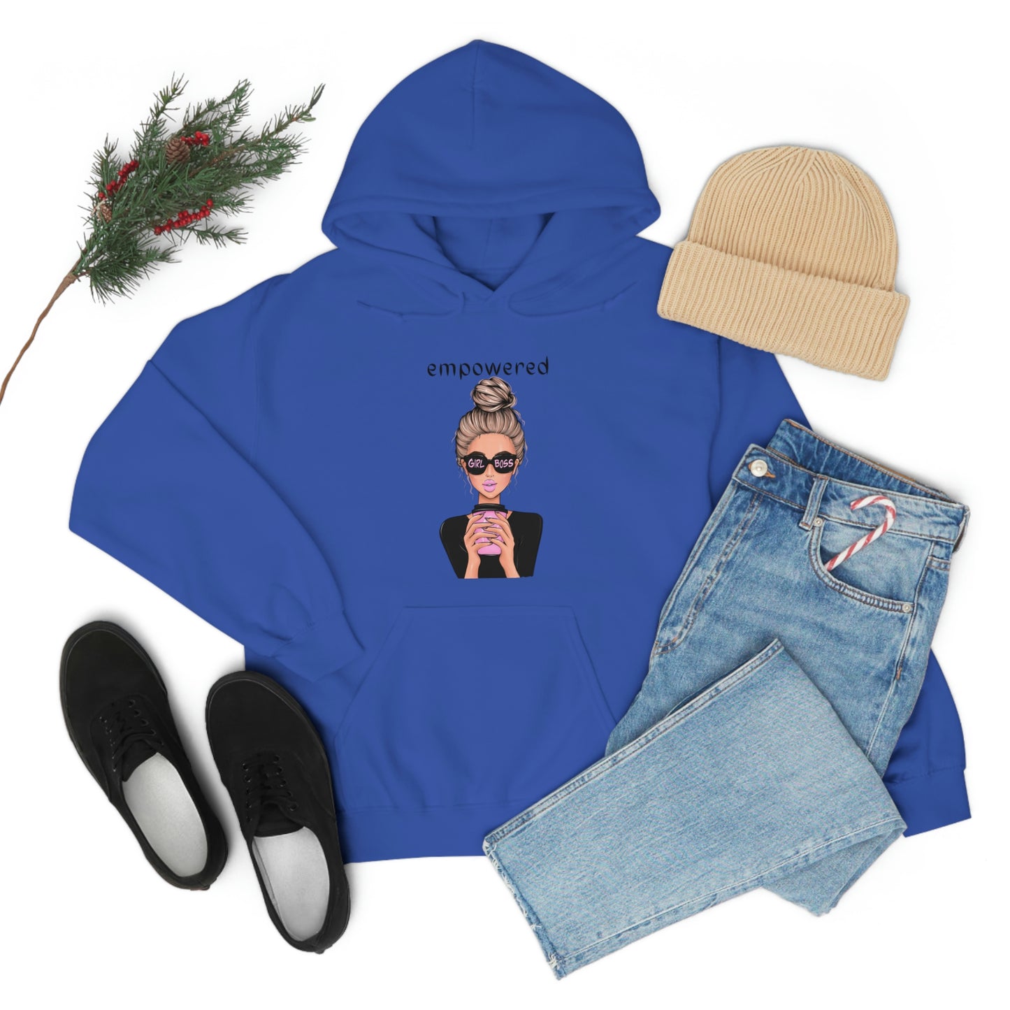 Empowered Girl (Caucasian with blond hair) Boss Hooded Sweatshirt