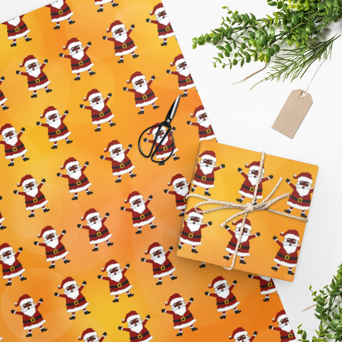 Black Santa Orange Background - Wrapping Paper