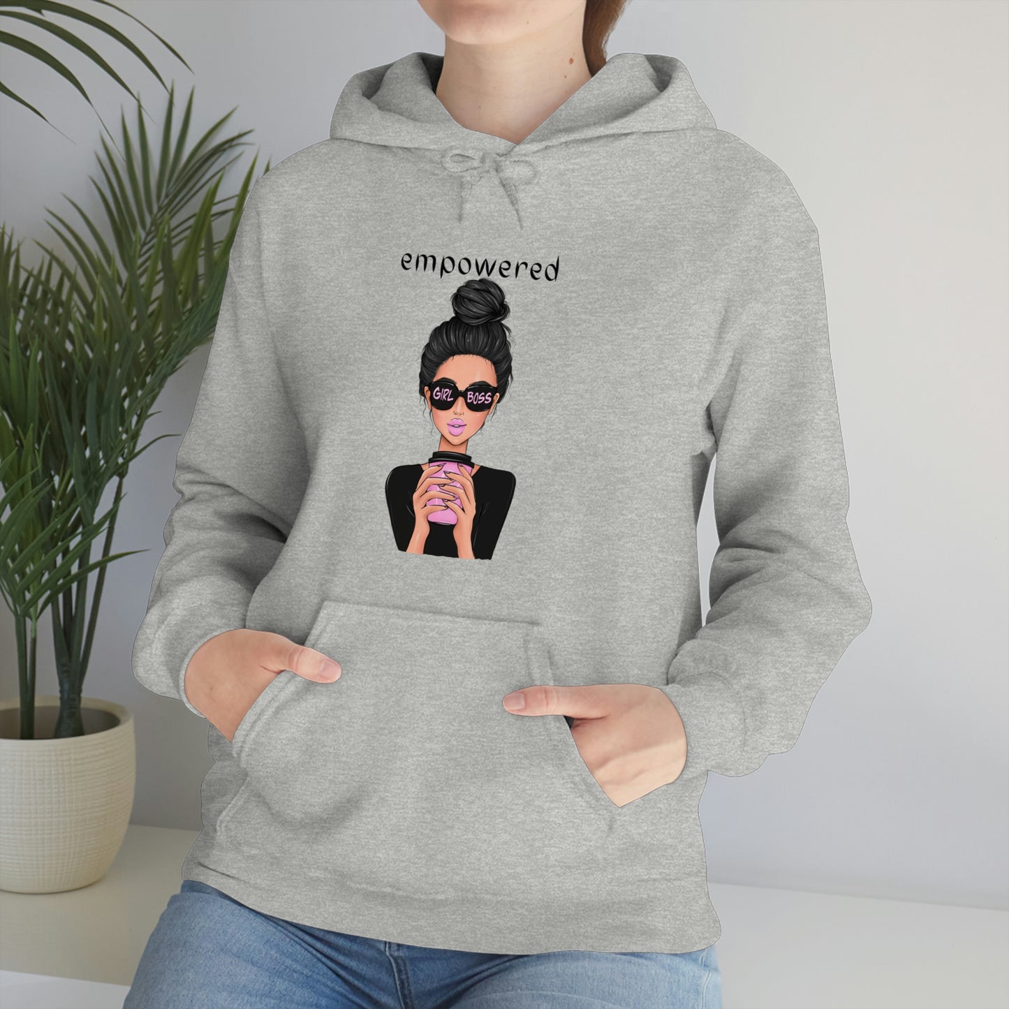 Empowered Girl (Caucasian with black hair) Boss Hooded Sweatshirt