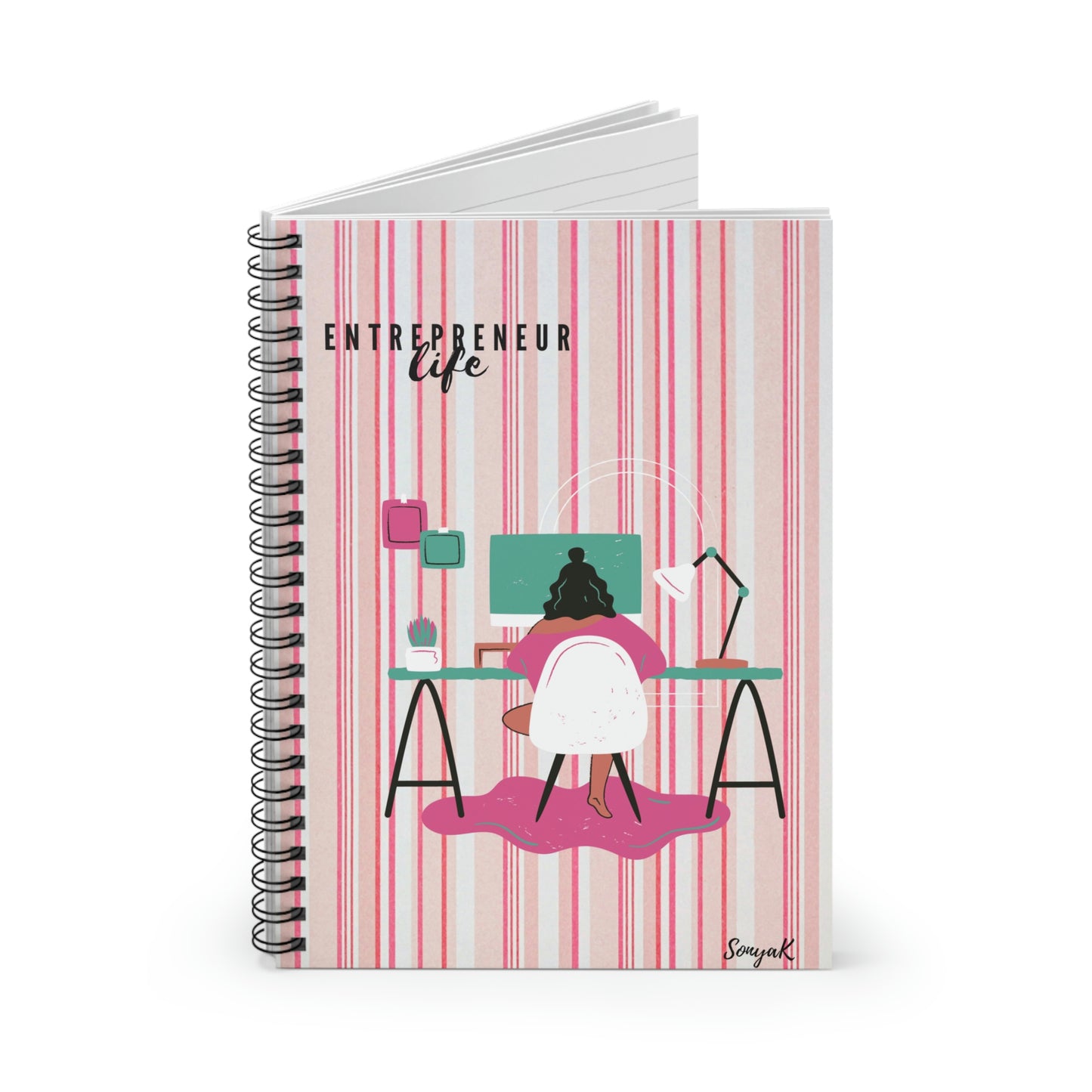 Entrepreneur Life (Spiral Notebook - Ruled Line/Pink Stripe)