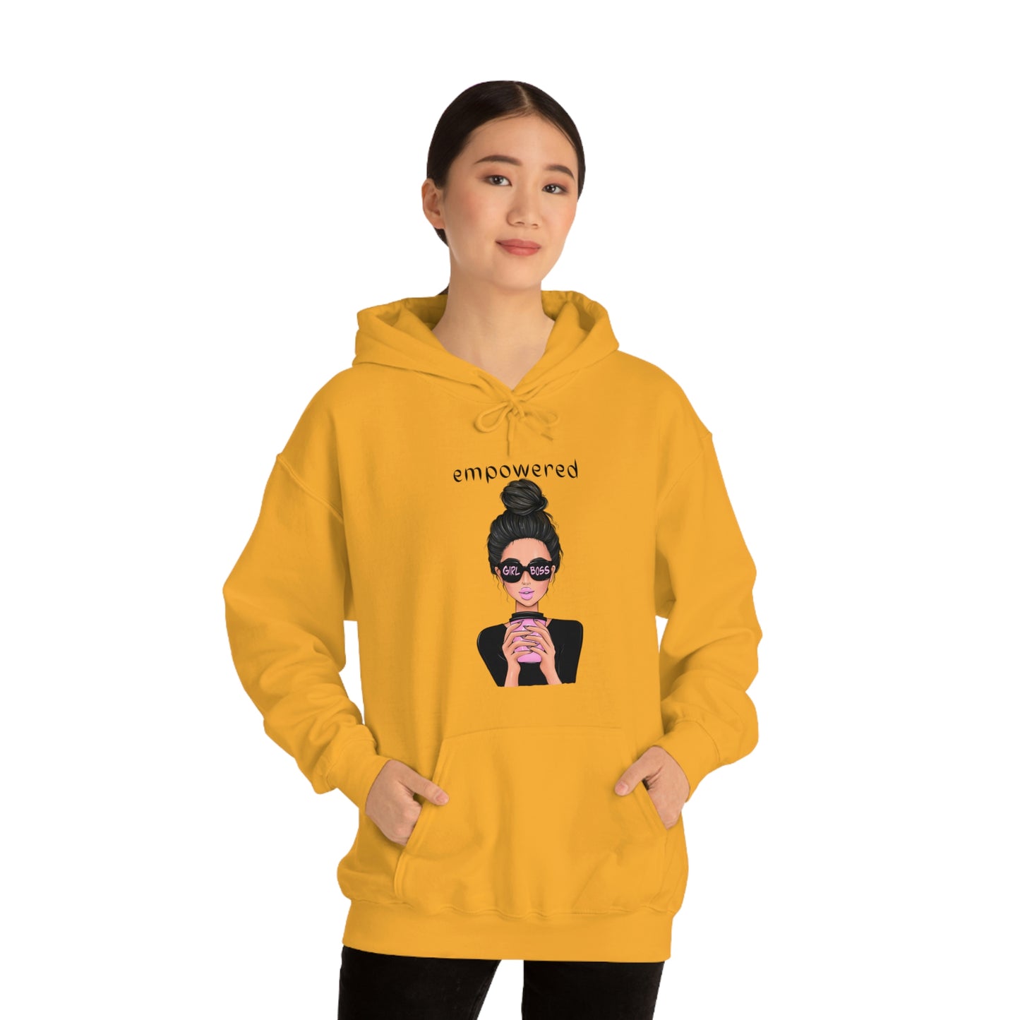 Empowered Girl (Caucasian with black hair) Boss Hooded Sweatshirt
