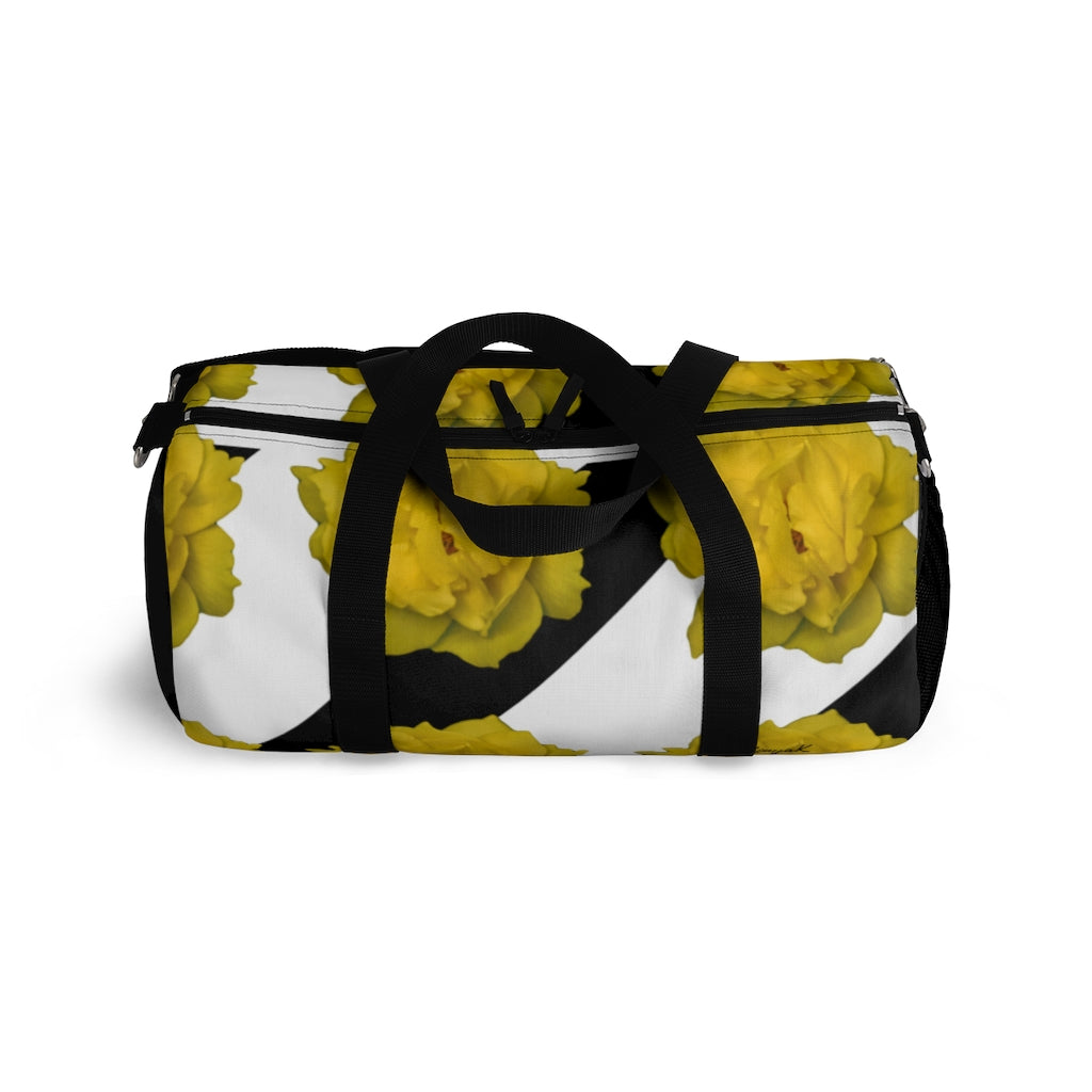 Black/White Stripes and Yellow Flowers Duffel Bag