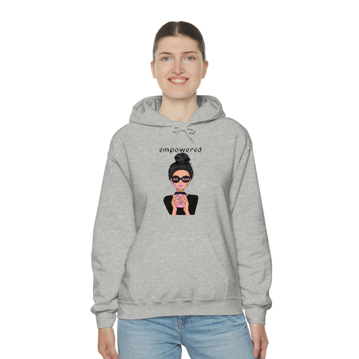 Empowered Girl (Caucasian with black hair) Boss Hooded Sweatshirt