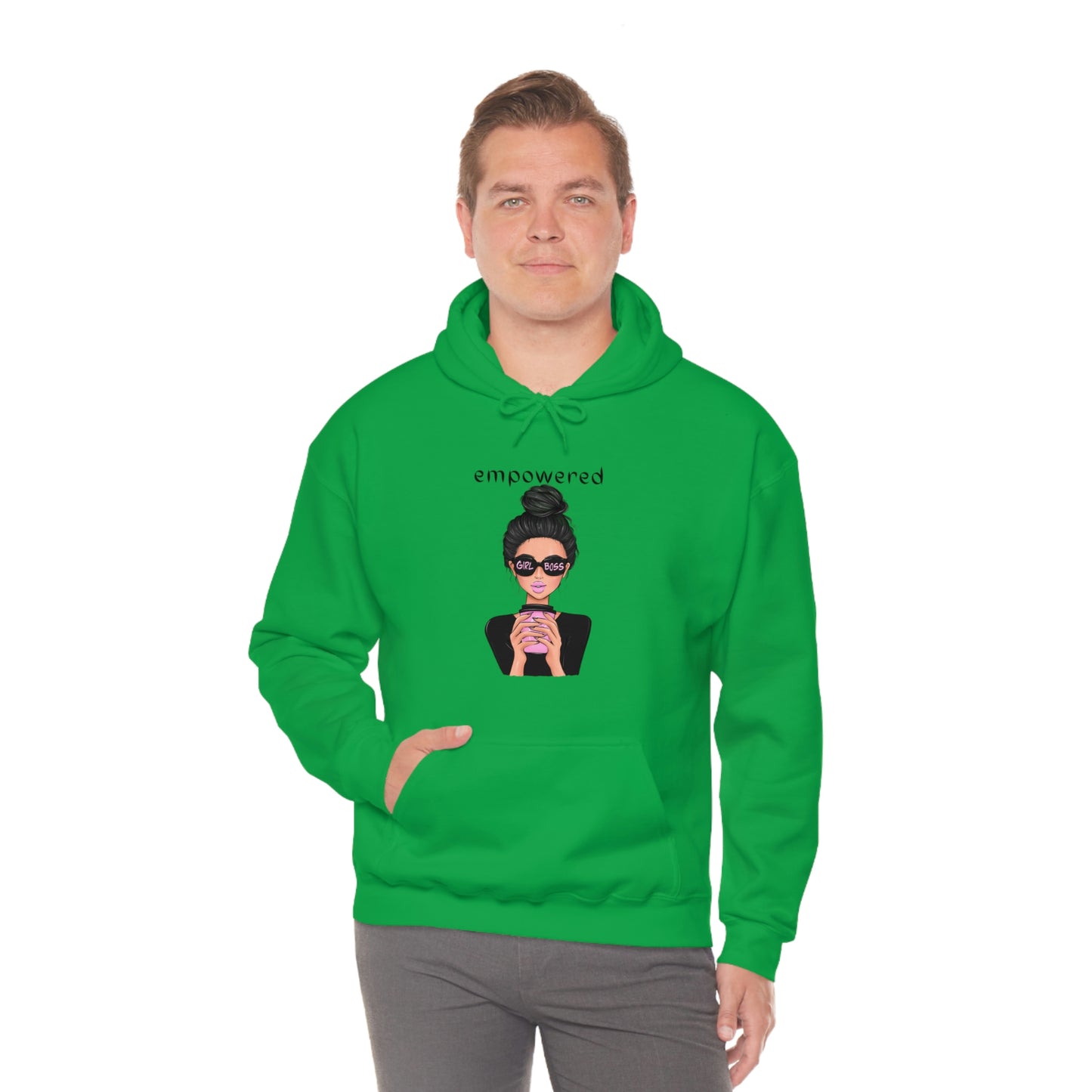 Empowered Girl (Caucasian with black hair) Boss Hooded Sweatshirt