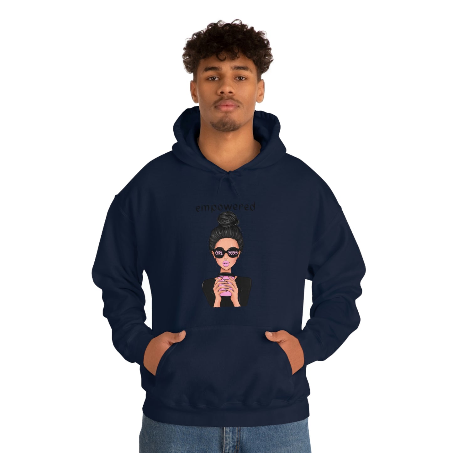 Empowered Girl (Caucasian with black hair) Boss Hooded Sweatshirt
