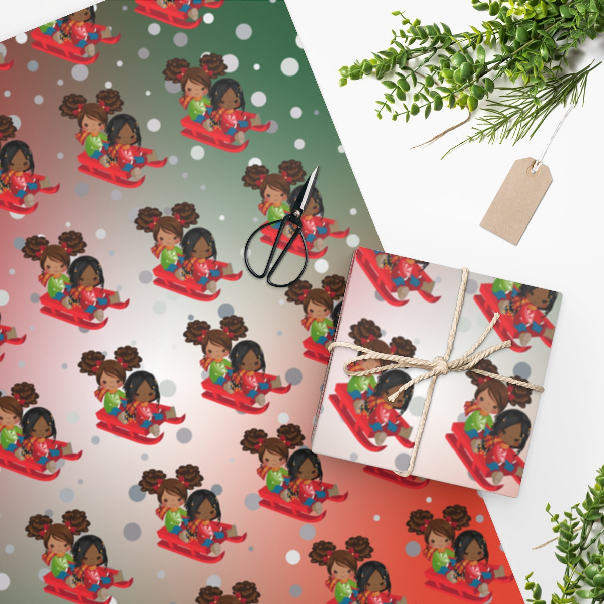 Best Friends Sledding - Wrapping Paper