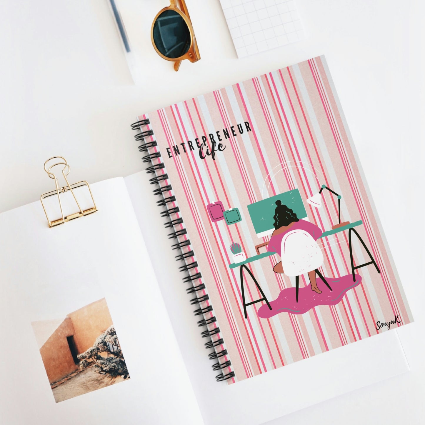 Entrepreneur Life (Spiral Notebook - Ruled Line/Pink Stripe)