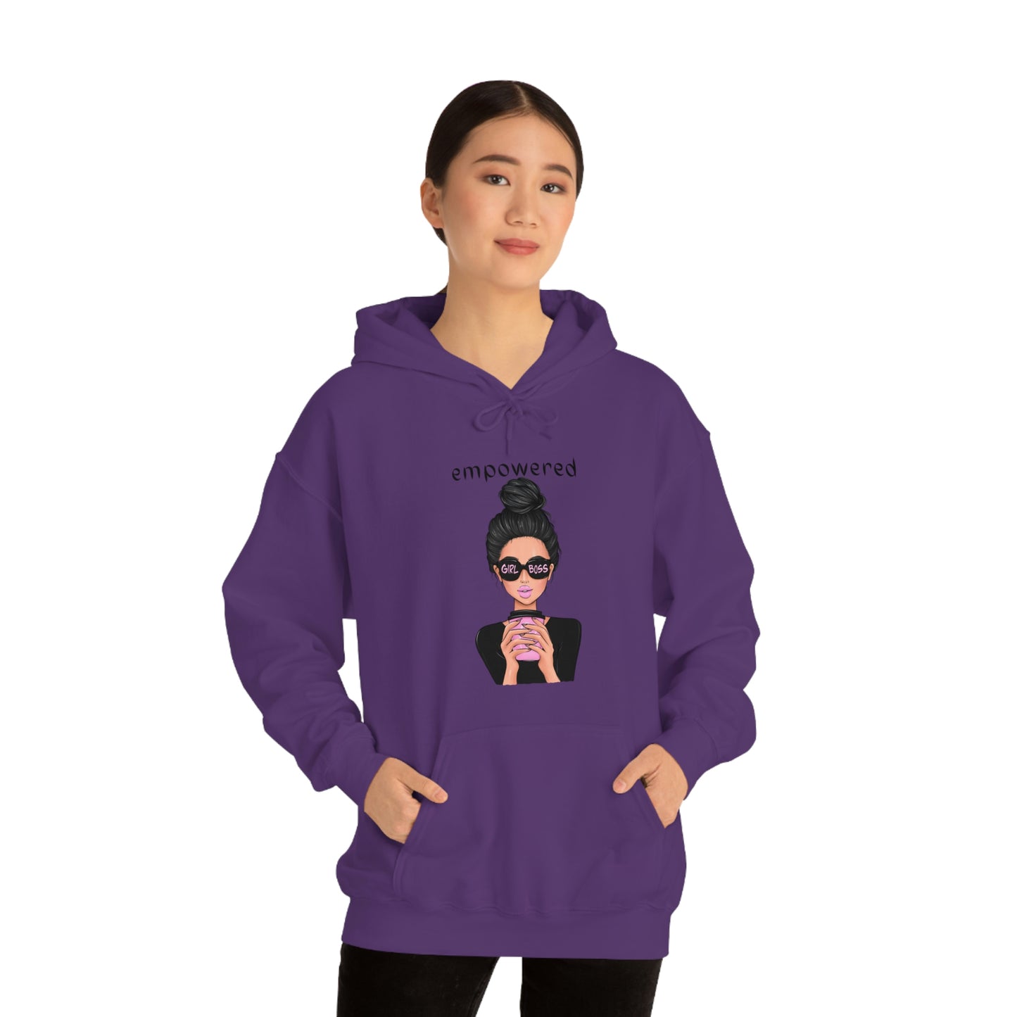 Empowered Girl (Caucasian with black hair) Boss Hooded Sweatshirt