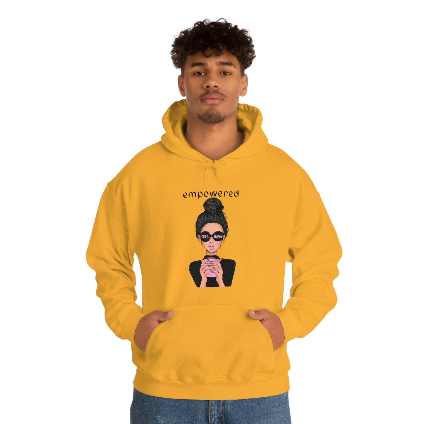 Empowered Girl (Caucasian with black hair) Boss Hooded Sweatshirt