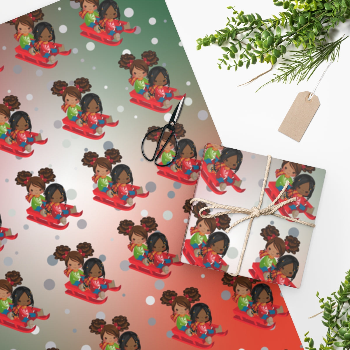 Best Friends Sledding - Wrapping Paper