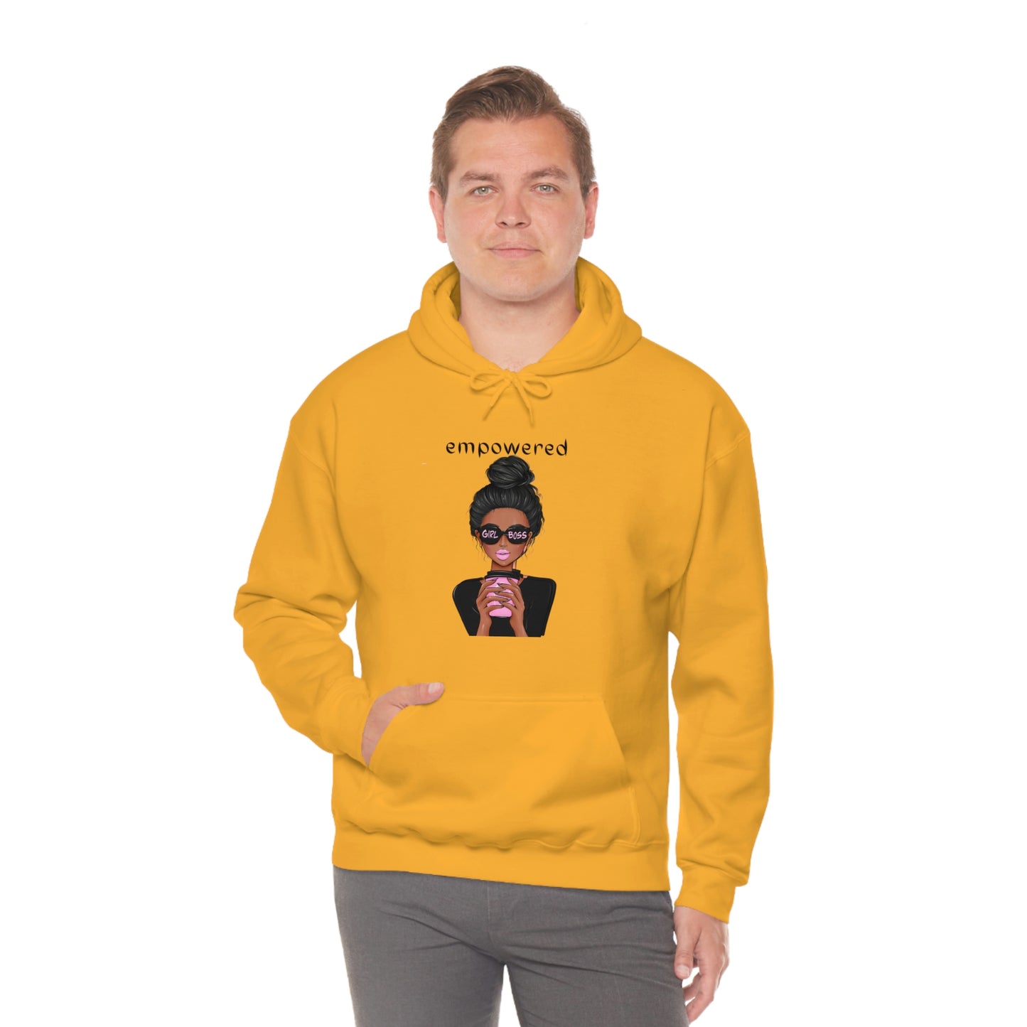 Empowered Girl (African American with black hair) Boss Hooded Sweatshirt