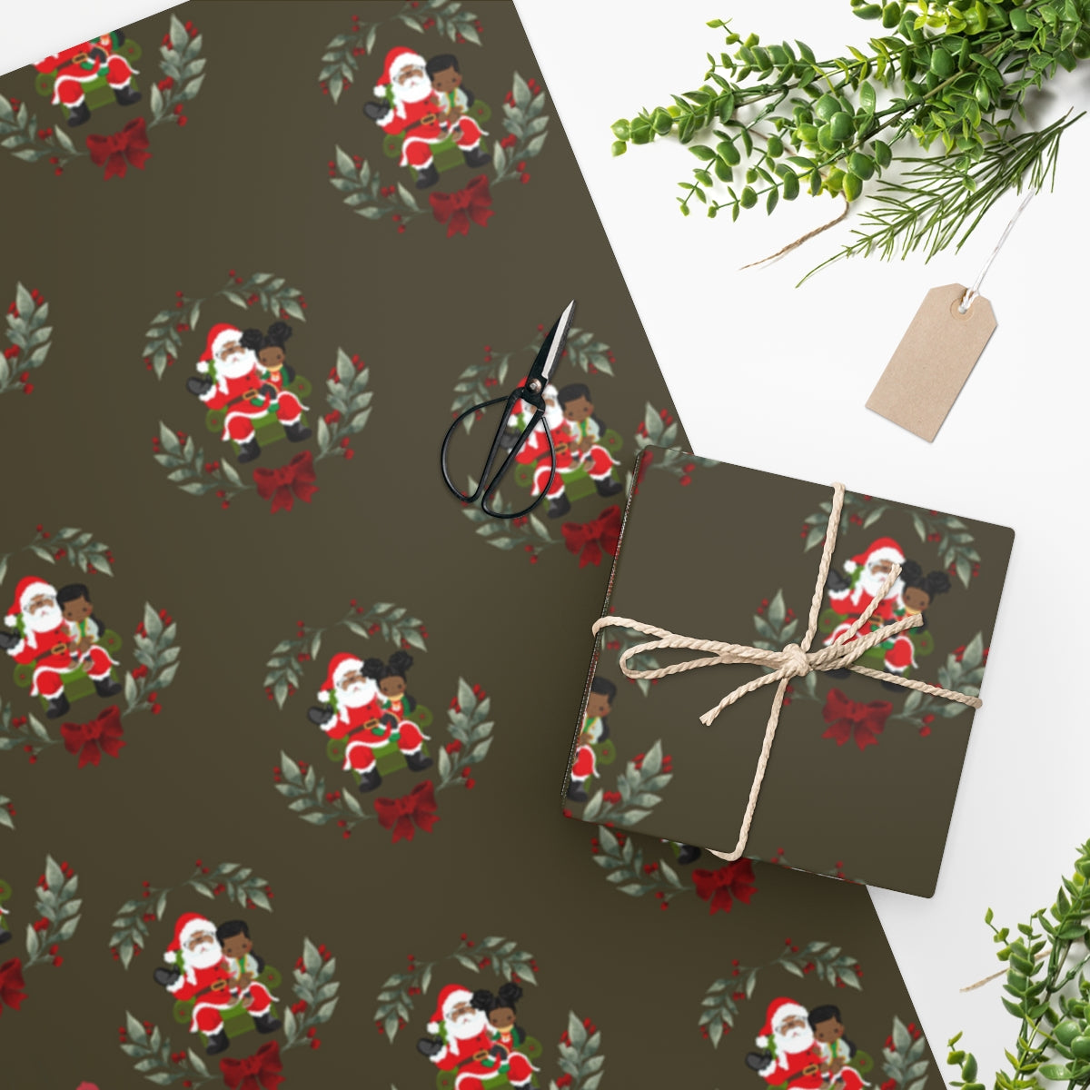Sitting on Santa's Lap (brown background) - Wrapping Paper