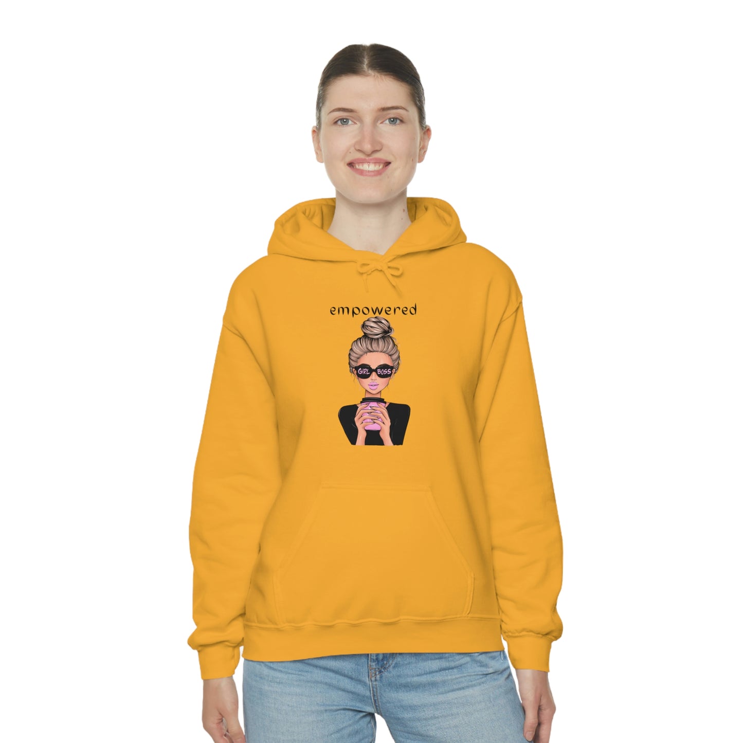 Empowered Girl (Caucasian with blond hair) Boss Hooded Sweatshirt