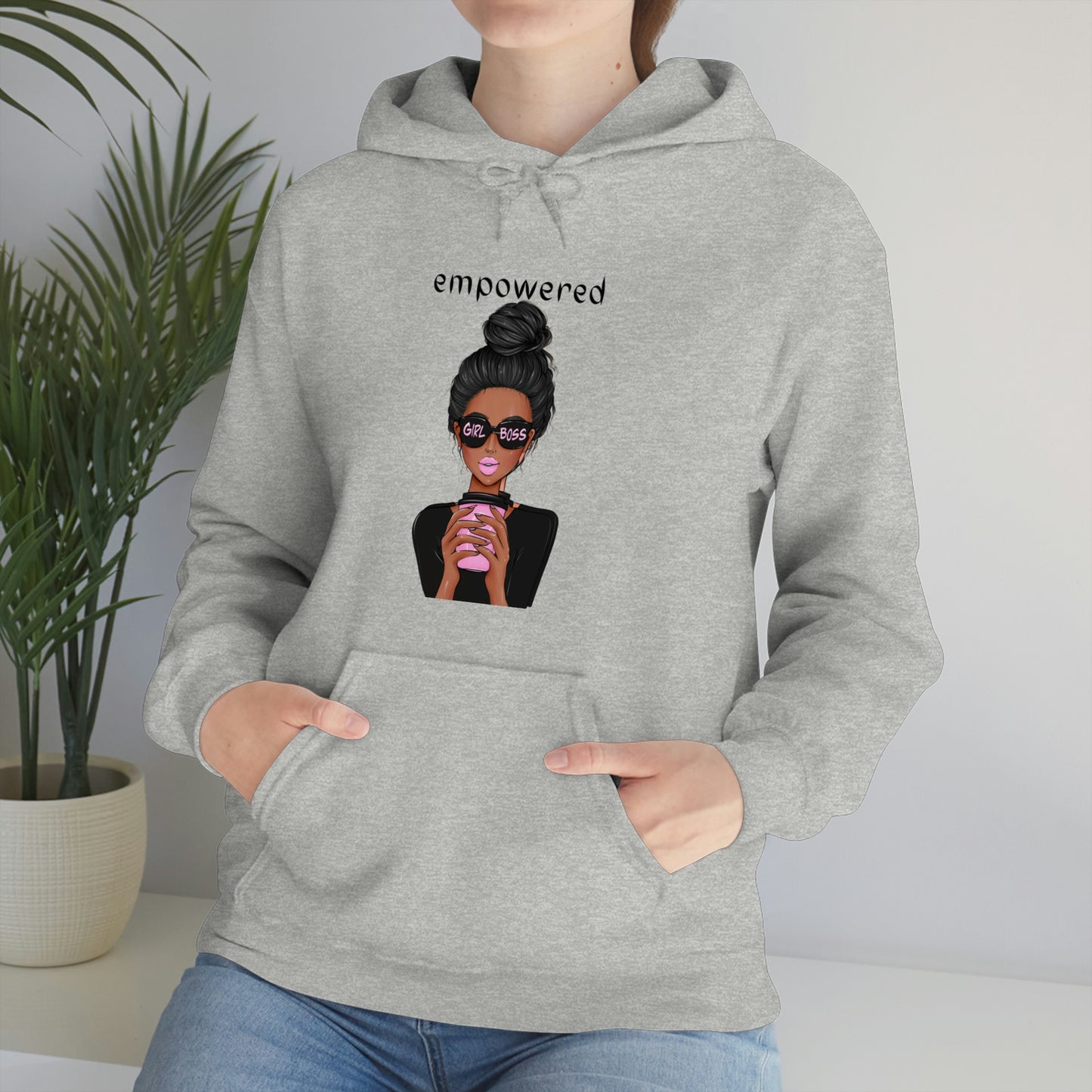 Empowered Girl (African American with black hair) Boss Hooded Sweatshirt
