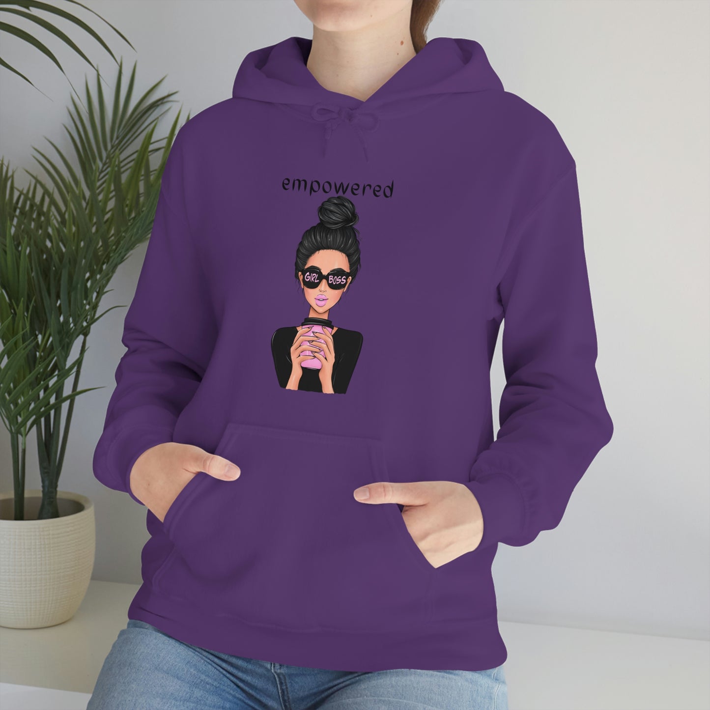Empowered Girl (Caucasian with black hair) Boss Hooded Sweatshirt