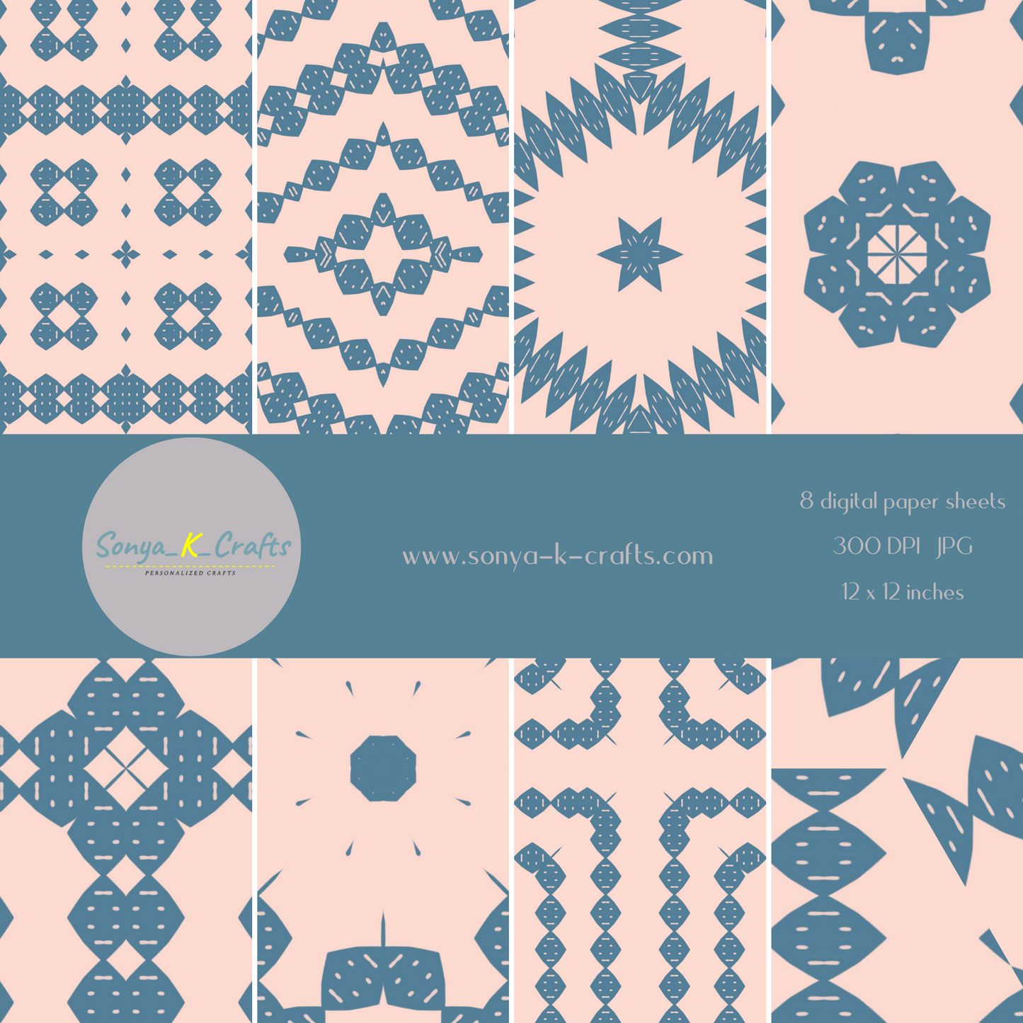 Pink and blue diamonds digital paper