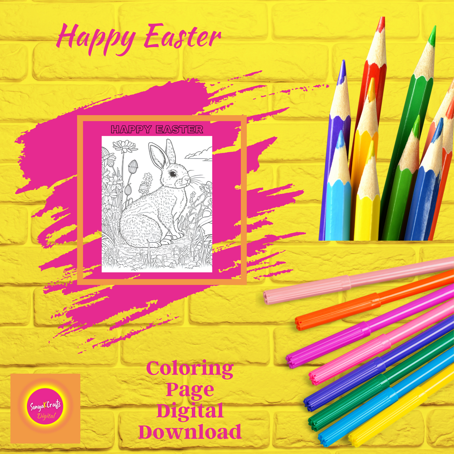 Happy Easter Adult Coloring Page