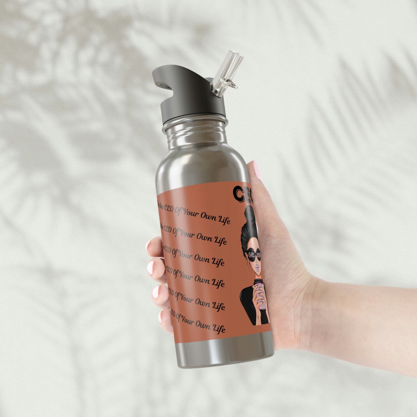 Be The CEO Of Your Own Life (Caucasian) - Stainless Steel Water Bottle With Straw, 20oz