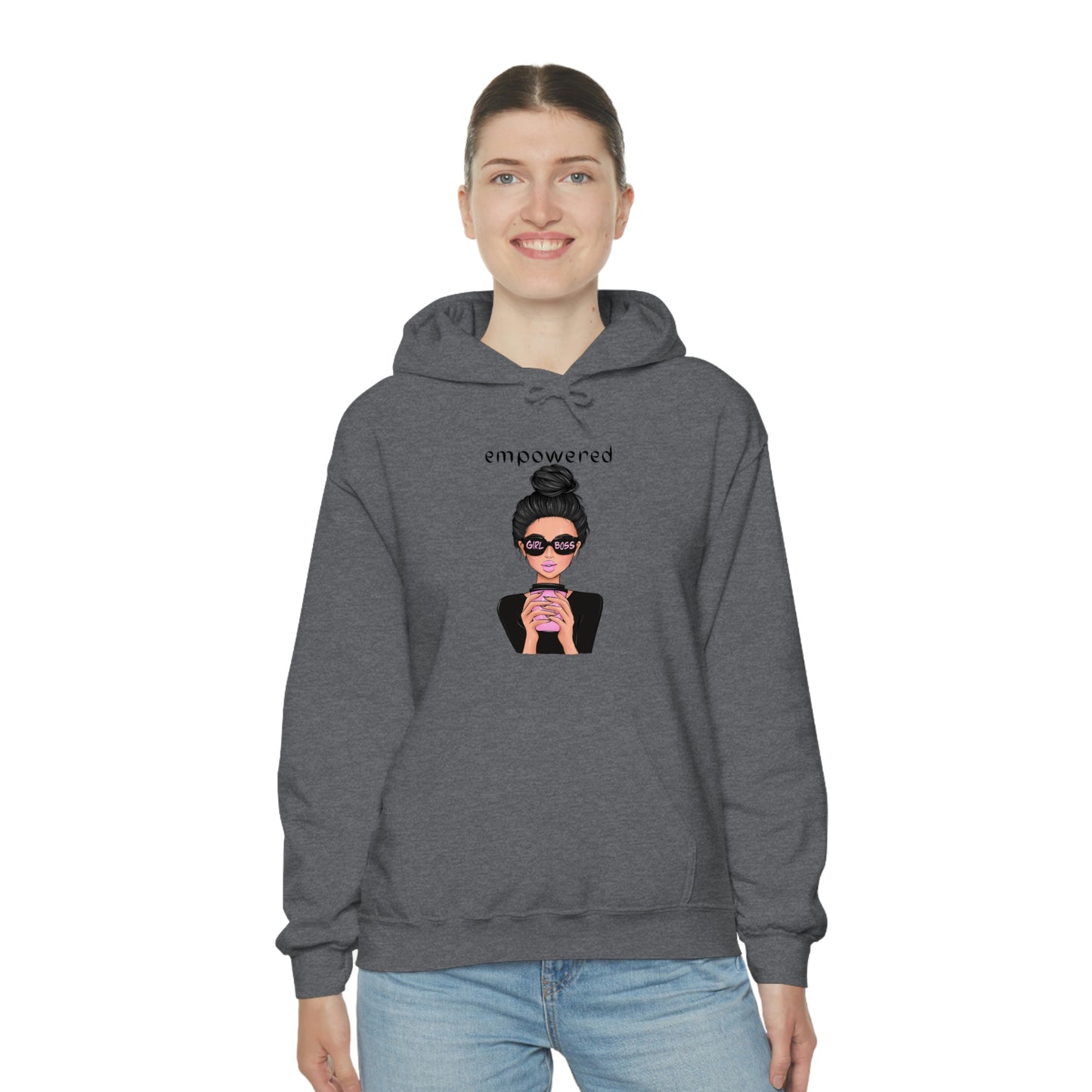 Empowered Girl (Caucasian with black hair) Boss Hooded Sweatshirt
