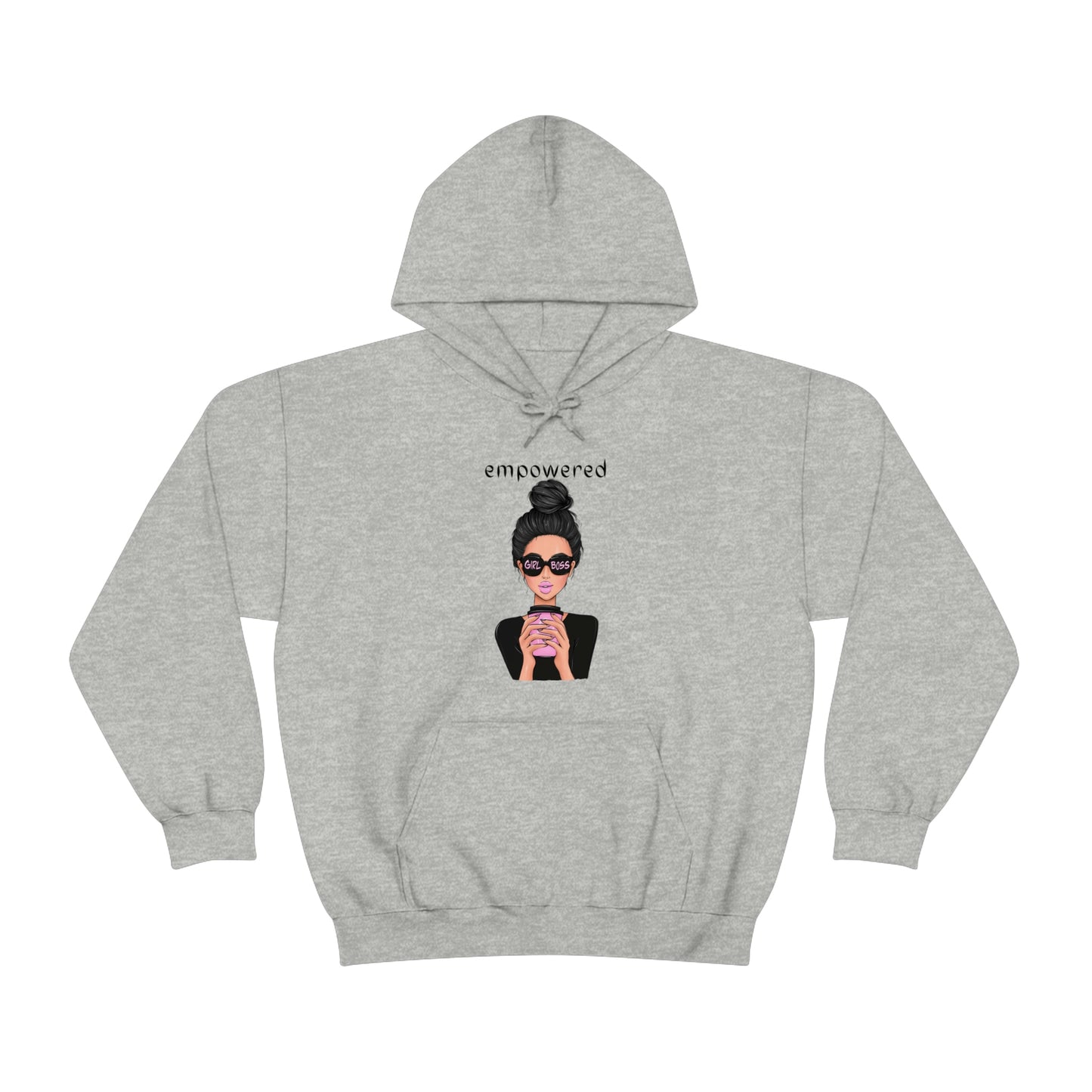 Empowered Girl (Caucasian with black hair) Boss Hooded Sweatshirt