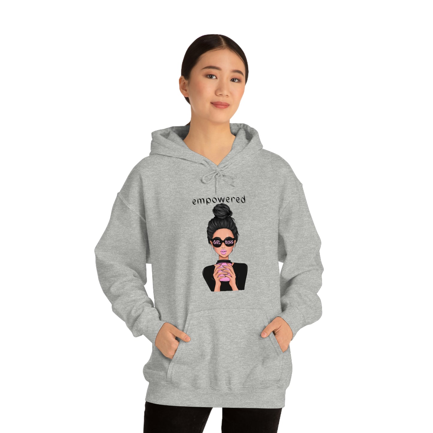 Empowered Girl (Caucasian with black hair) Boss Hooded Sweatshirt