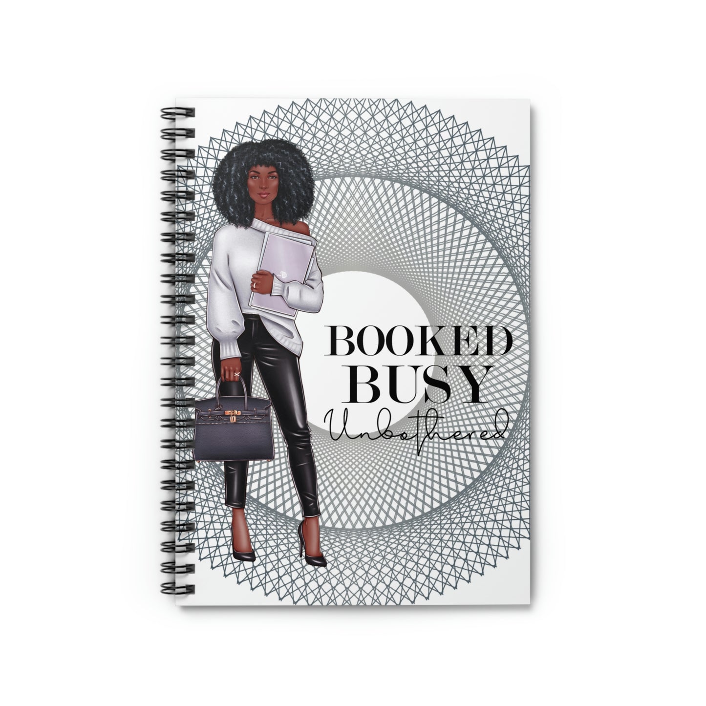Booked, Busy, Unbothered (African American) (Silver Spiral Cover) Spiral Notebook - Ruled Line