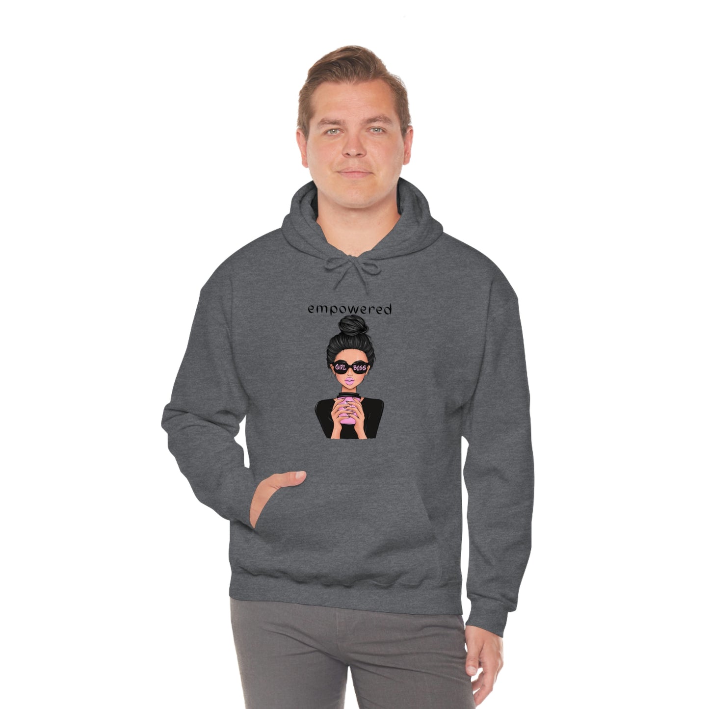 Empowered Girl (Caucasian with black hair) Boss Hooded Sweatshirt