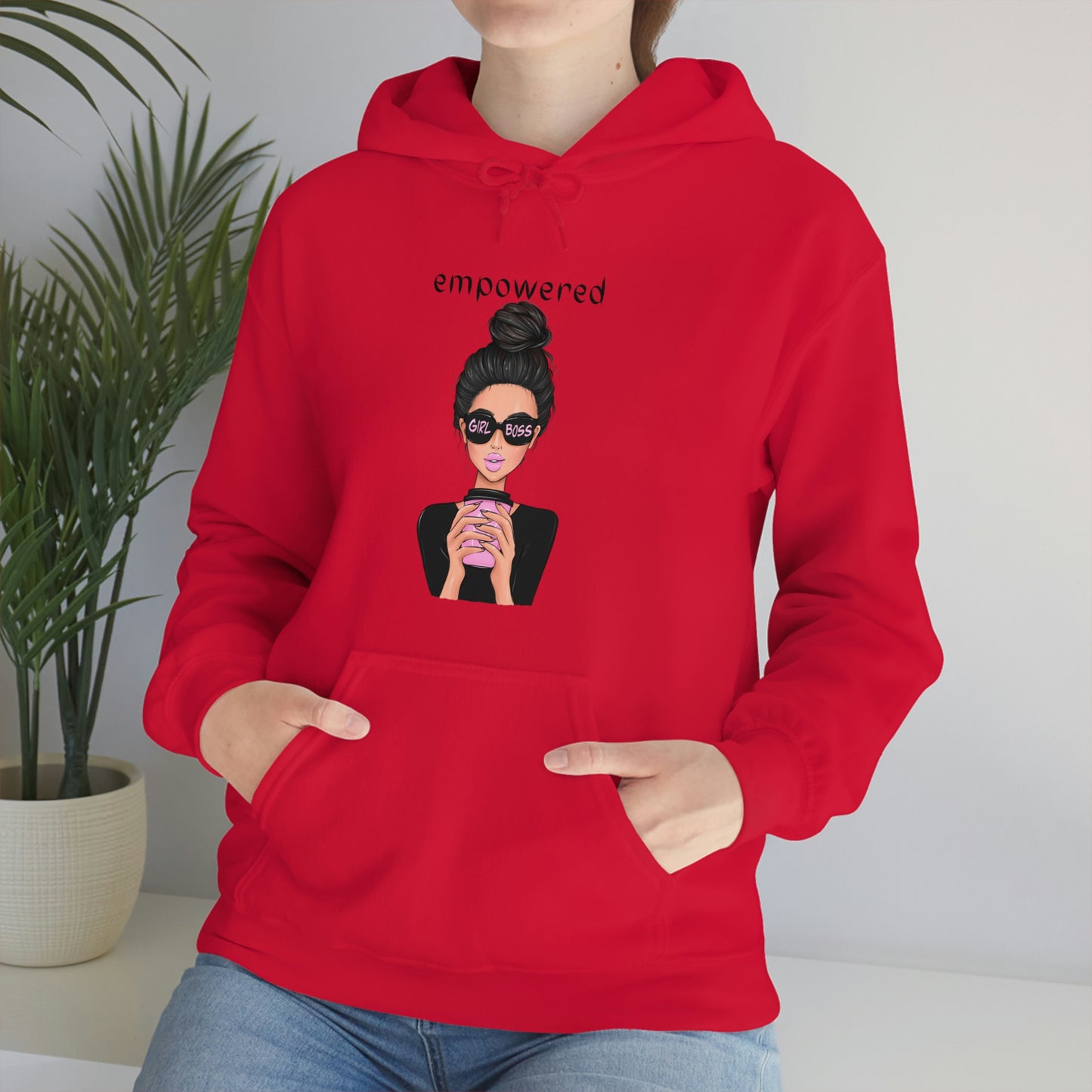 Empowered Girl (Caucasian with black hair) Boss Hooded Sweatshirt