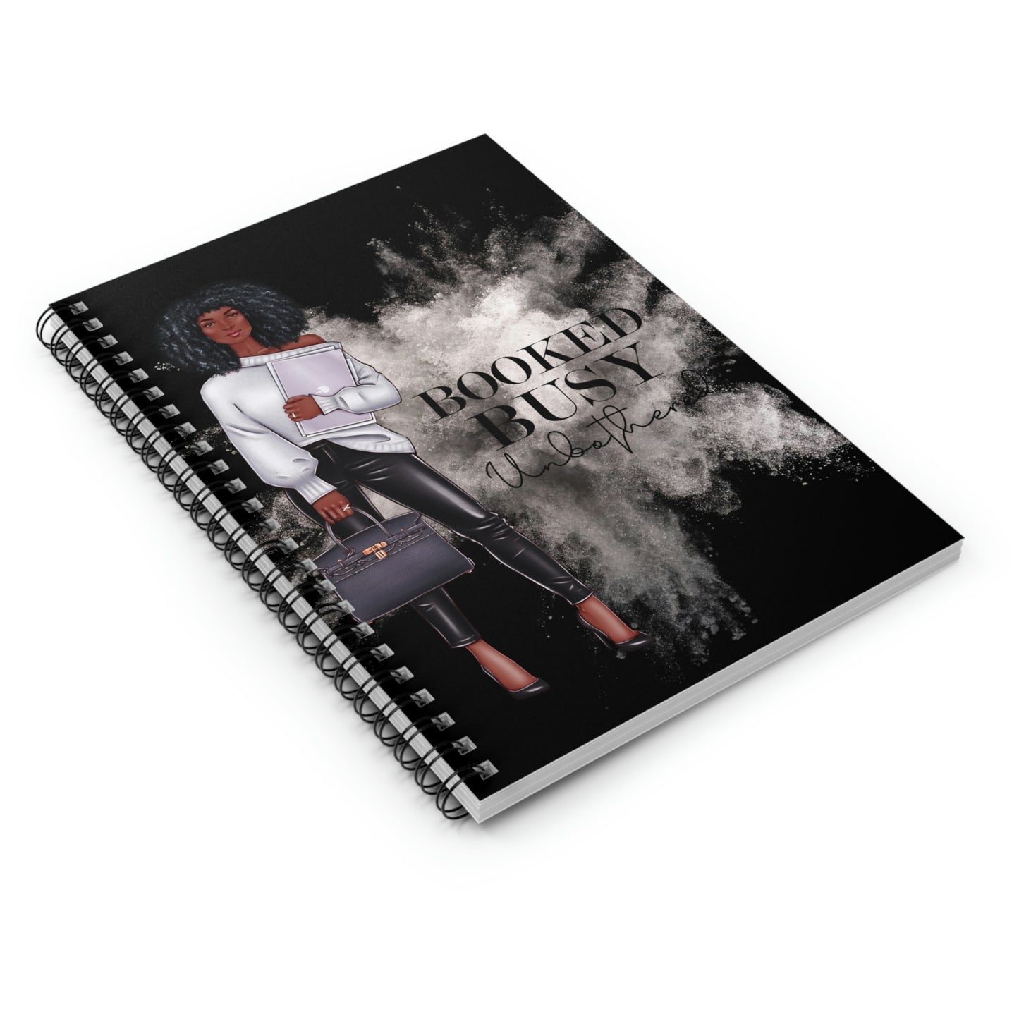 Booked, Busy, Unbothered (African American) (Black and White Cover) Spiral Notebook - Ruled Line