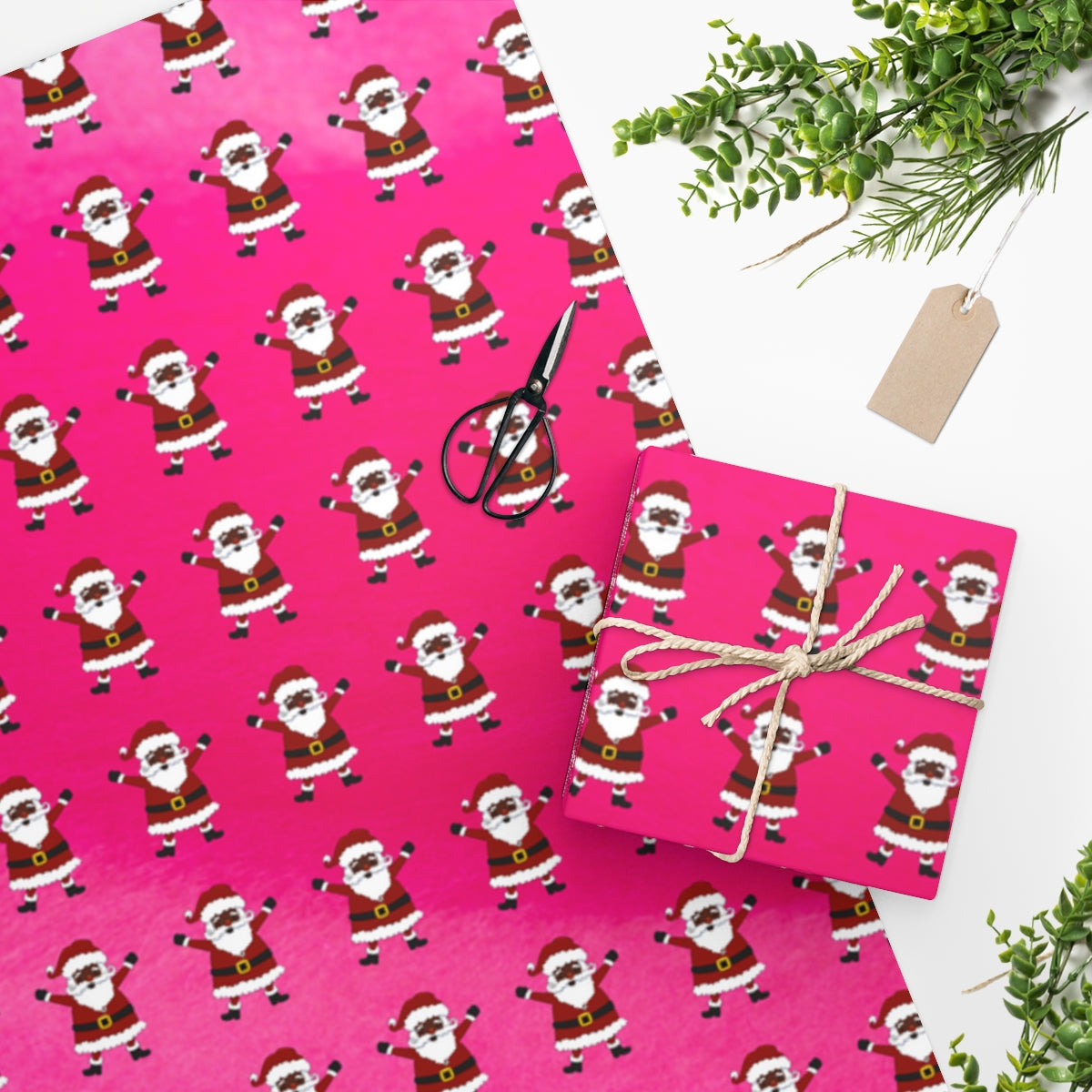 Black Santa Fuschia Background - Wrapping Paper