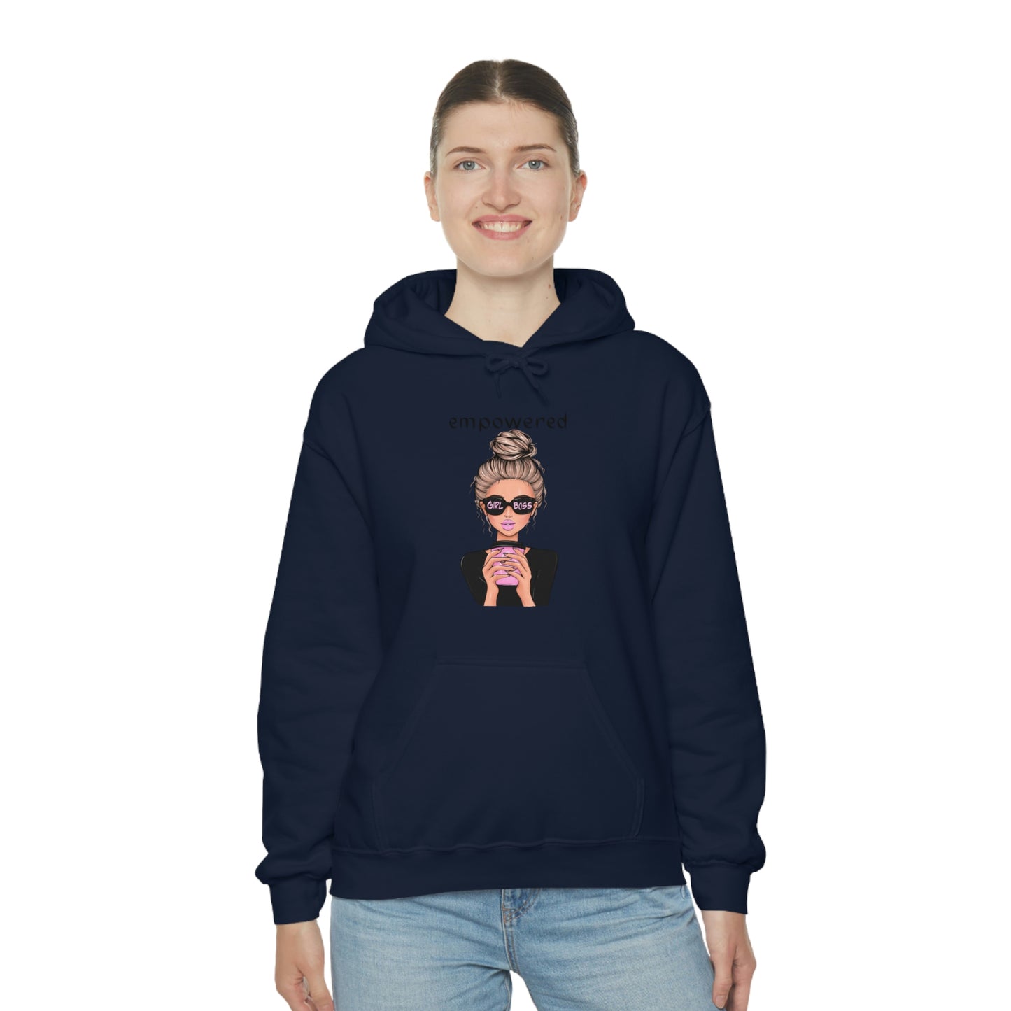 Empowered Girl (Caucasian with blond hair) Boss Hooded Sweatshirt