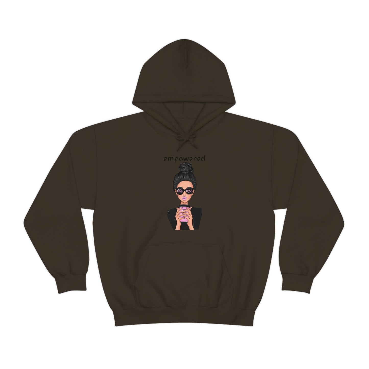 Empowered Girl (Caucasian with black hair) Boss Hooded Sweatshirt